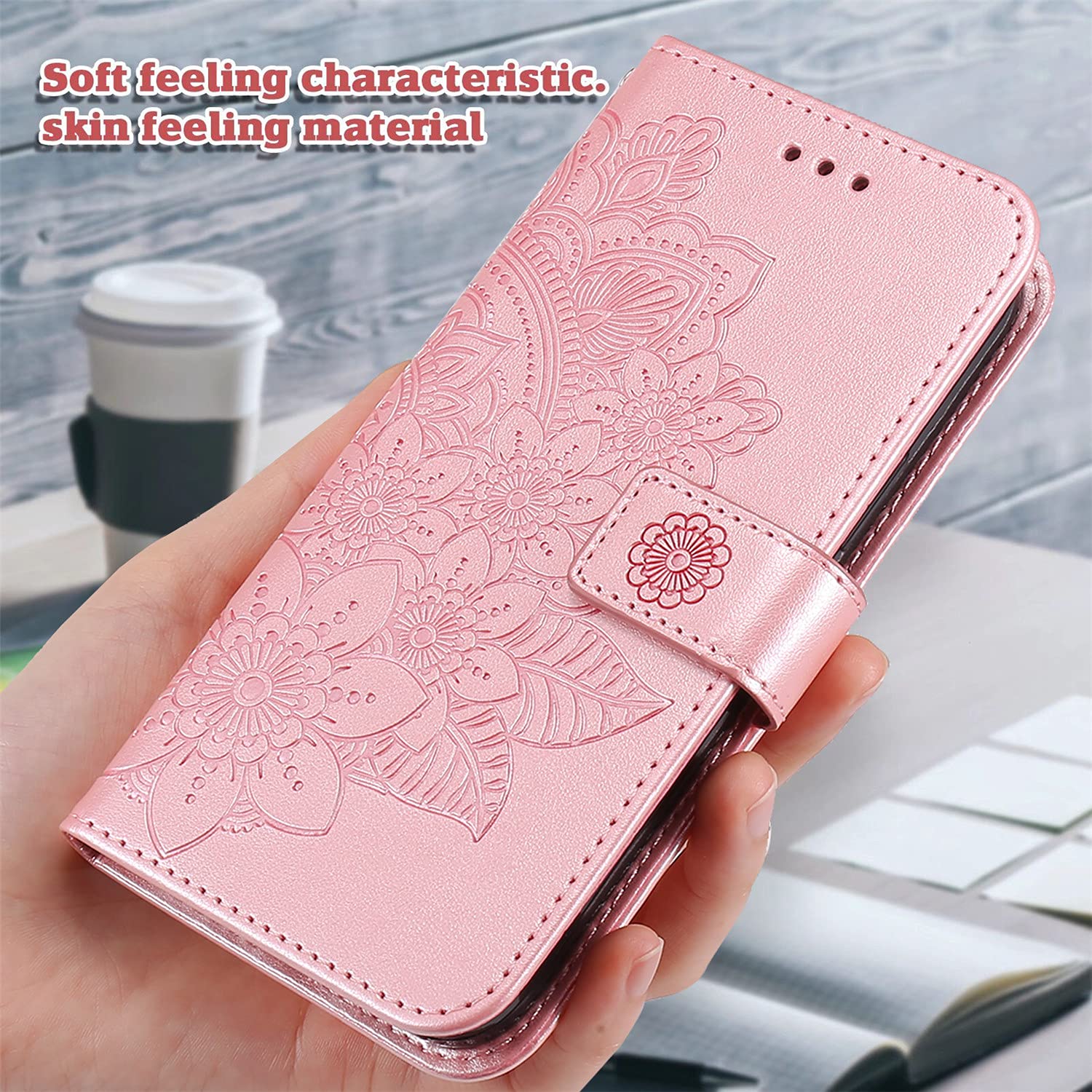 JZ Flip Cover Portafoglio Con Cinturino Per IPhone 6S/7/8 Plus - Fiori Di Ciliegio, Blu, 2 Slot Carte