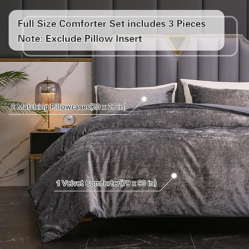 Miniatura 5 de Juego de edredón de terciopelo coreano de tamaño matrimonial, 3 piezas aplastadas arrugadas y texturizadas, juego de cama de microfibra ligera