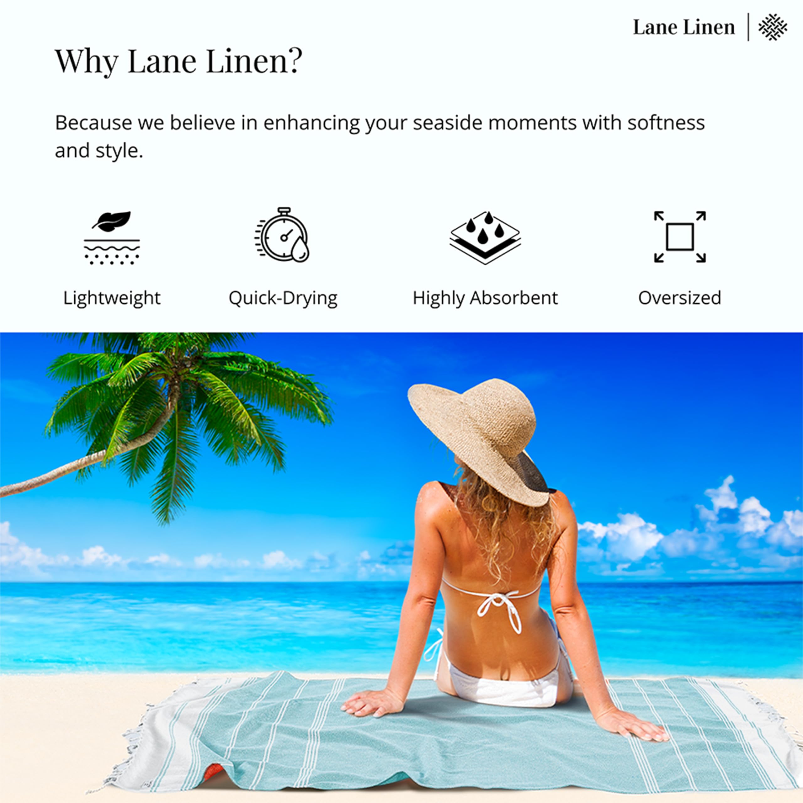 LANE LINEN Oversized Beach Towel, Cotton Rich Beach Towels 4 Pack, Pre-Washed Pool Towel, Extra Large Beach Towel - Image 4
