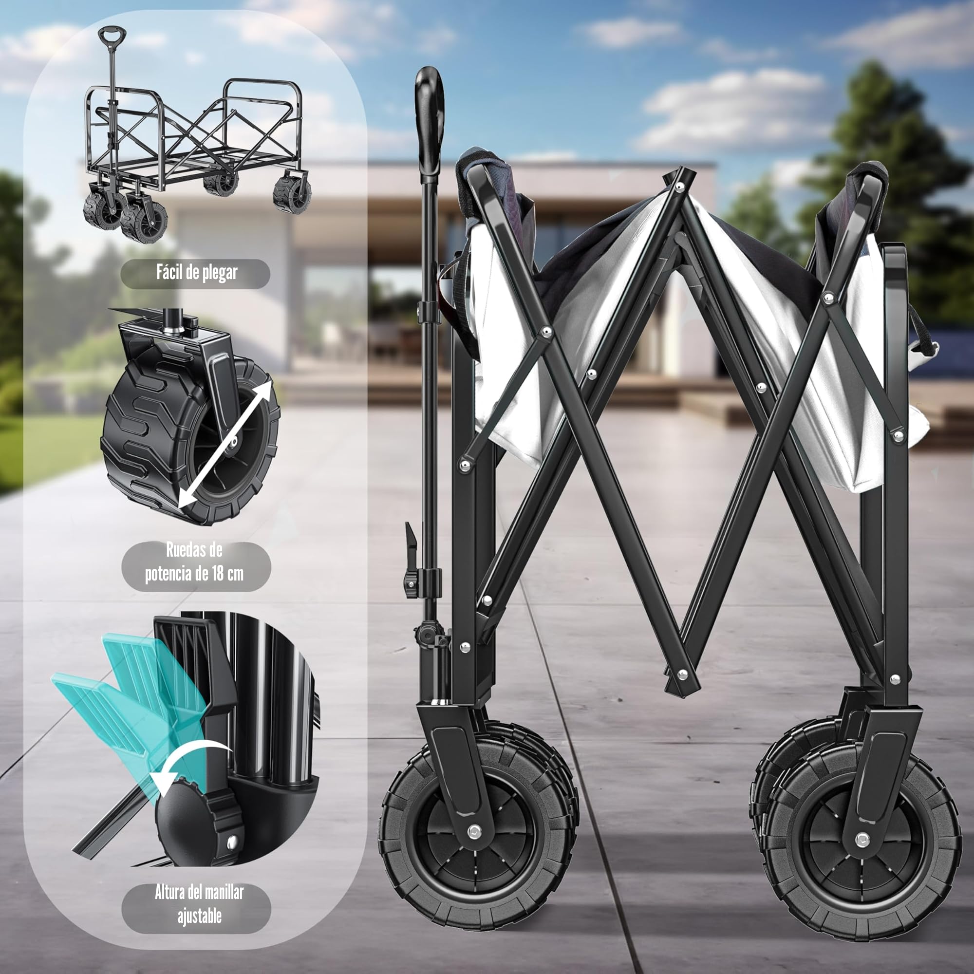 KESSER Carro Plegable de hasta 150 kg, Soporte hasta 150 kg, Neumáticos de Goma Maciza, Carro de Mano, Carro de Transporte, Remolque de Jardín Plegable