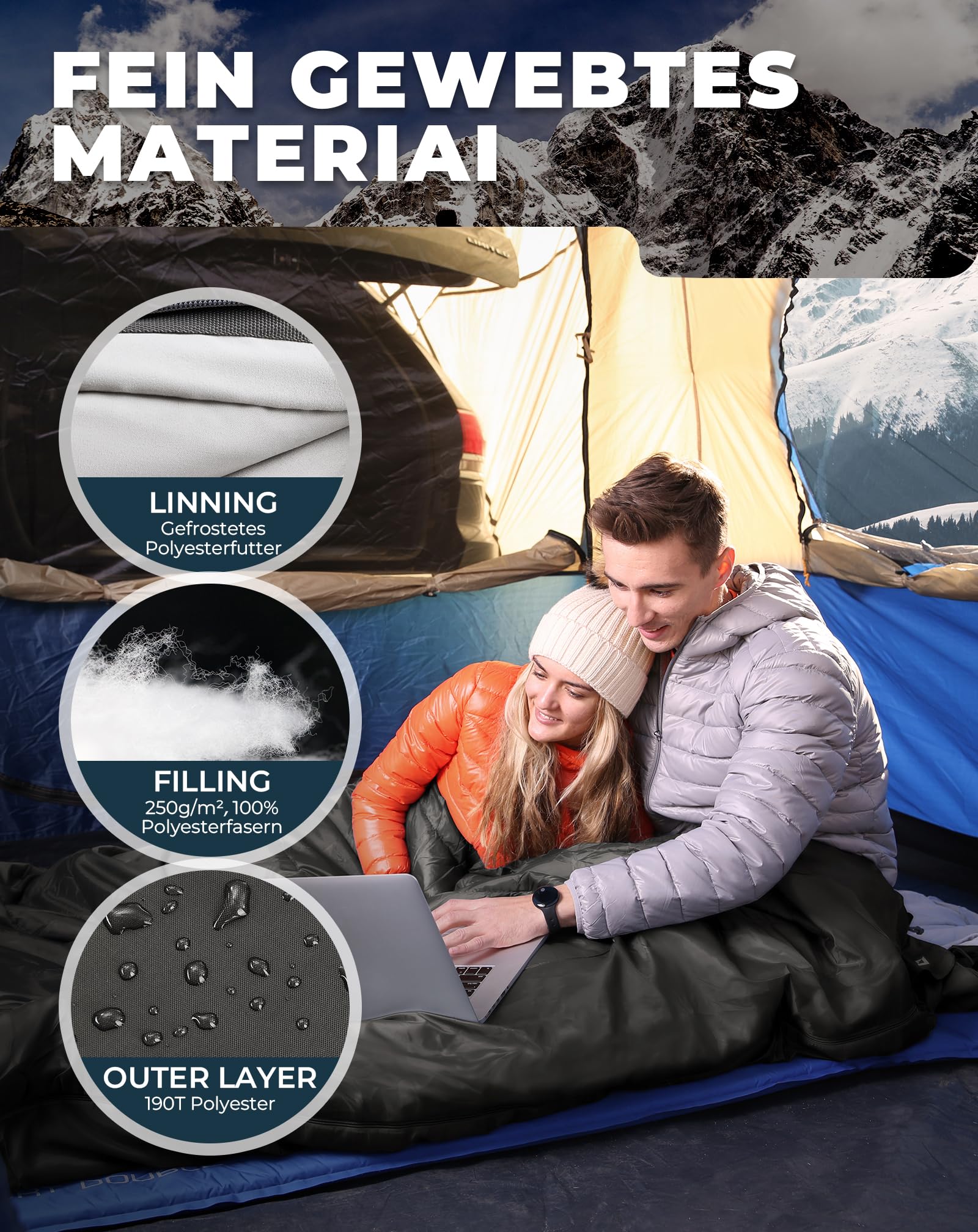 KingCamp Deckenschlafsack,Doppelschlafsack,220x150cm mit 2 Kissen,Schlafsack für 2 Personen,12℃ bis -3℃ für Familien, Camping und RV-Reisen