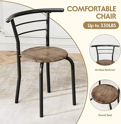 Miniatura 6 de Flamaker Mesa de comedor para 2, juego de mesa redonda y sillas de 3 piezas, mesa de cocina pequeña para desayuno, mesa de grano de madera y estante