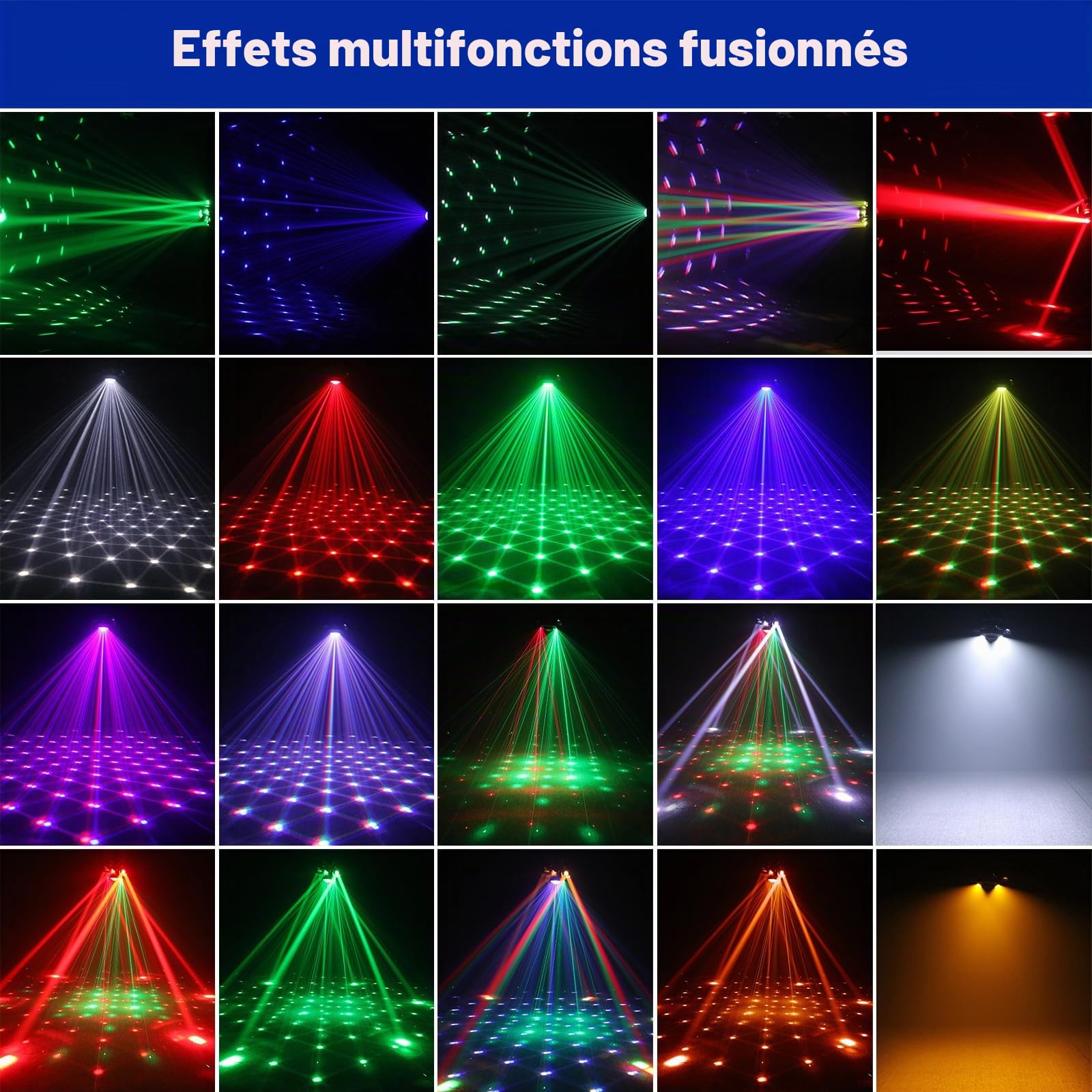 150W Lyre LED, Lumière DJ Professionnelle RGBW, 6 Bras 4 en 1 Projecteur Las Magic Ball Stroboscope avec télécommande, DMX512 Sonorisé pour Soirée Bar Mariage Anniversaire