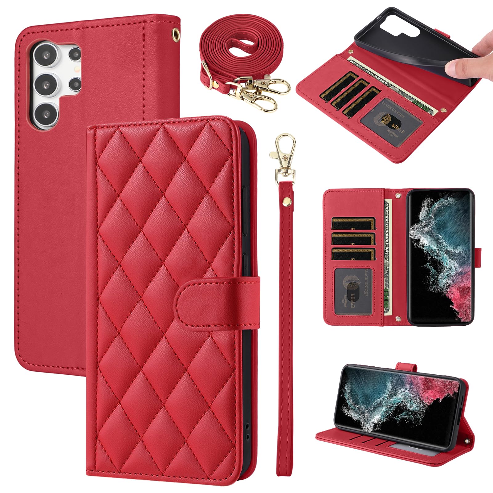 Furiet Wallet Case for Samsung Galaxy S21 Ultra 5G with Wrist Strap, Shoulder Strap, Multiple Card Slots Folio Purse, PU Leather Stand Phone Cell