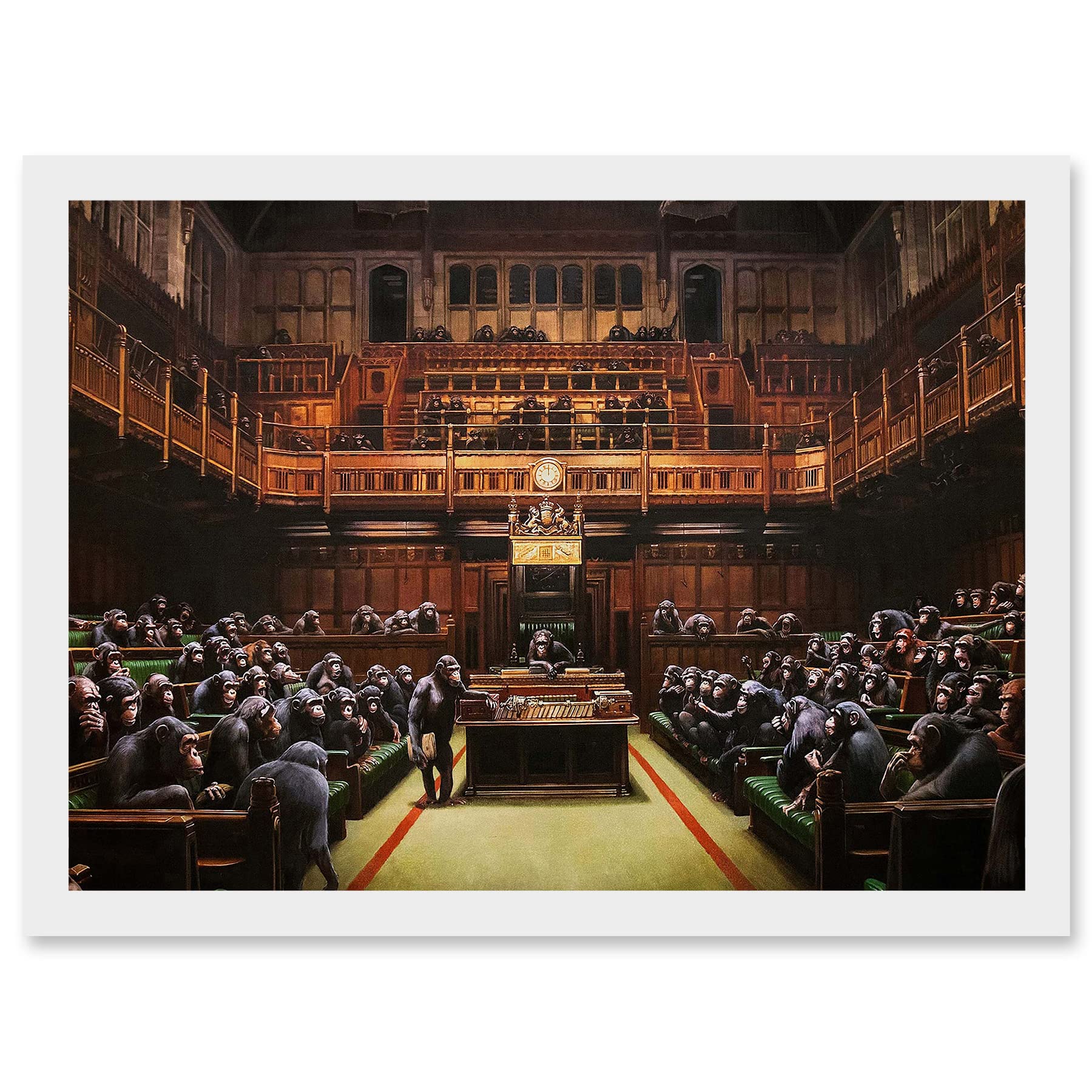 Artery8 Banksy Devolved Parliament Chimps Apes Graffiti Painting Artwork Framed Wall Art Print A4