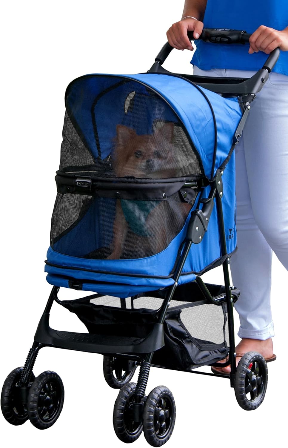 Pet Gear No-Zip Happy Trails Pet Stroller for Cats/Dogs, Zipperless Entry, Easy Fold with Removable Liner, Storage Basket + Cup Holder, NEW Sapphire