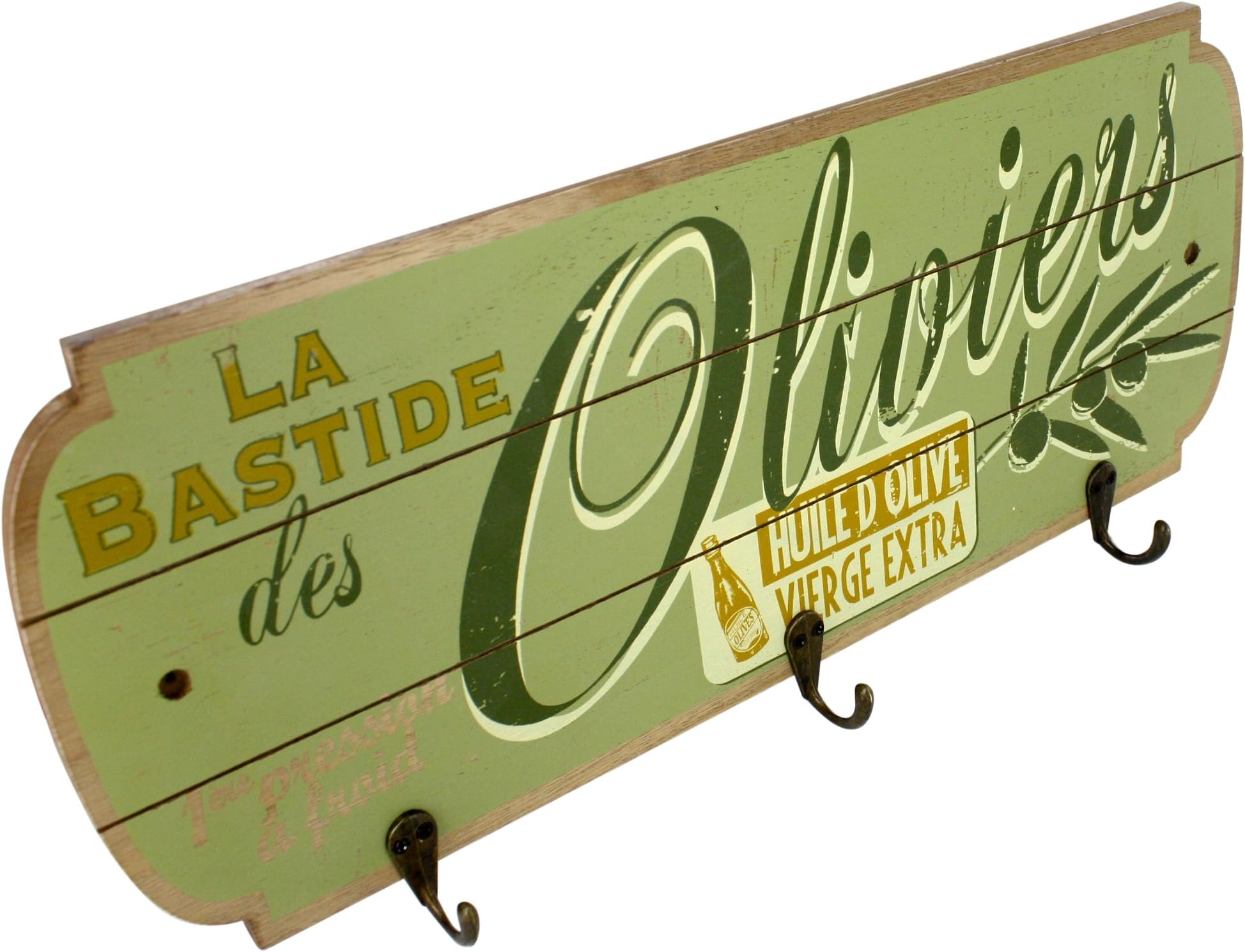 Key Rack / dish towel rack, Wood, French vintage design "La Bastide Des Oliviers" 17.5" X 7.5" X 0.5"