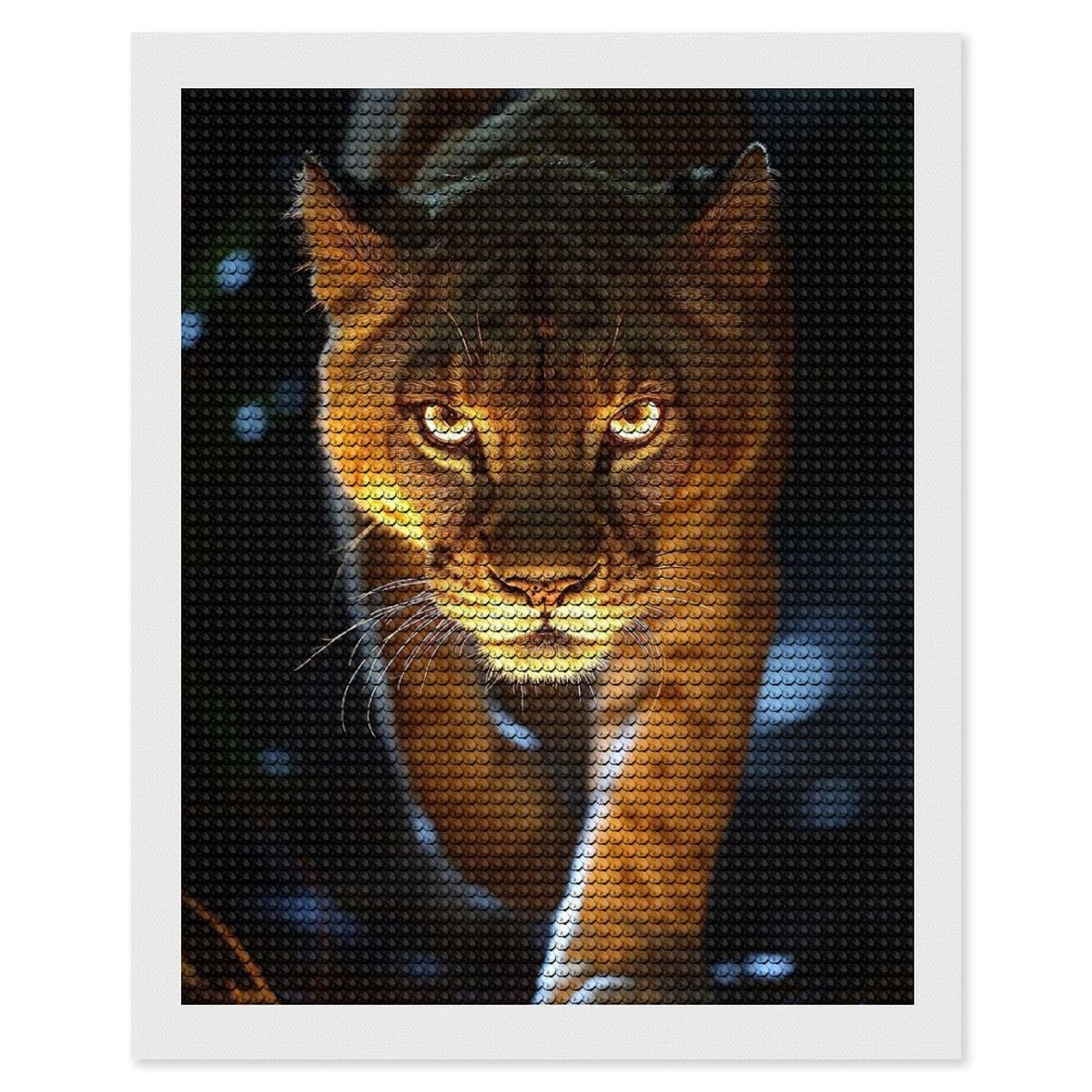 Junmoney Intense Lion Portrait in The Dark Diamond Art Canvas 16"x20", Easy Handmade Project, Complete Accessories, Bedroom Decor, Birthday Gift