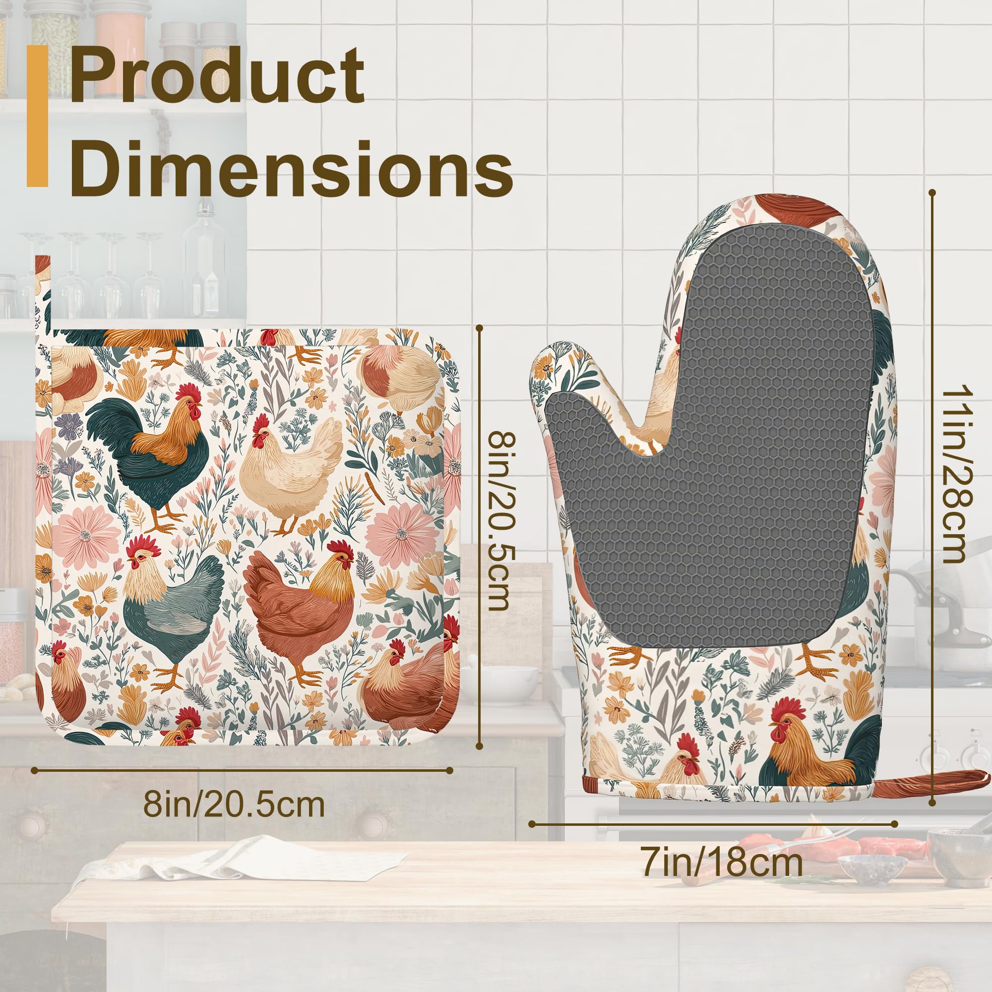 Juego de 4 manoplas de horno y soportes para ollas, resistentes al calor, antideslizantes, para plantas, almohadillas calientes, regalos de cocina para mujeres, panaderas, amantes de la cocina