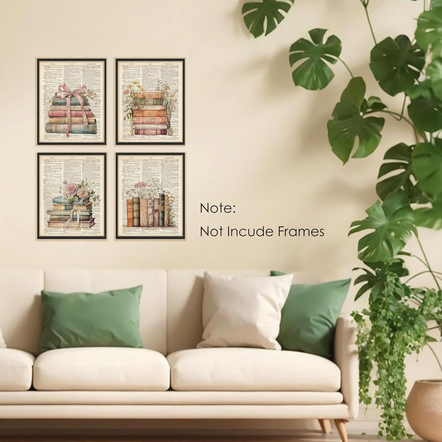 BESERH Retro Bookish Wall Decor, Vintage Book Wall Art Prints, Preppy Bow Floral Dictionary Book Posters for Reading Room Corner Nook Library Classroom, 8x10 Inches Set of 4 Unframed image 3