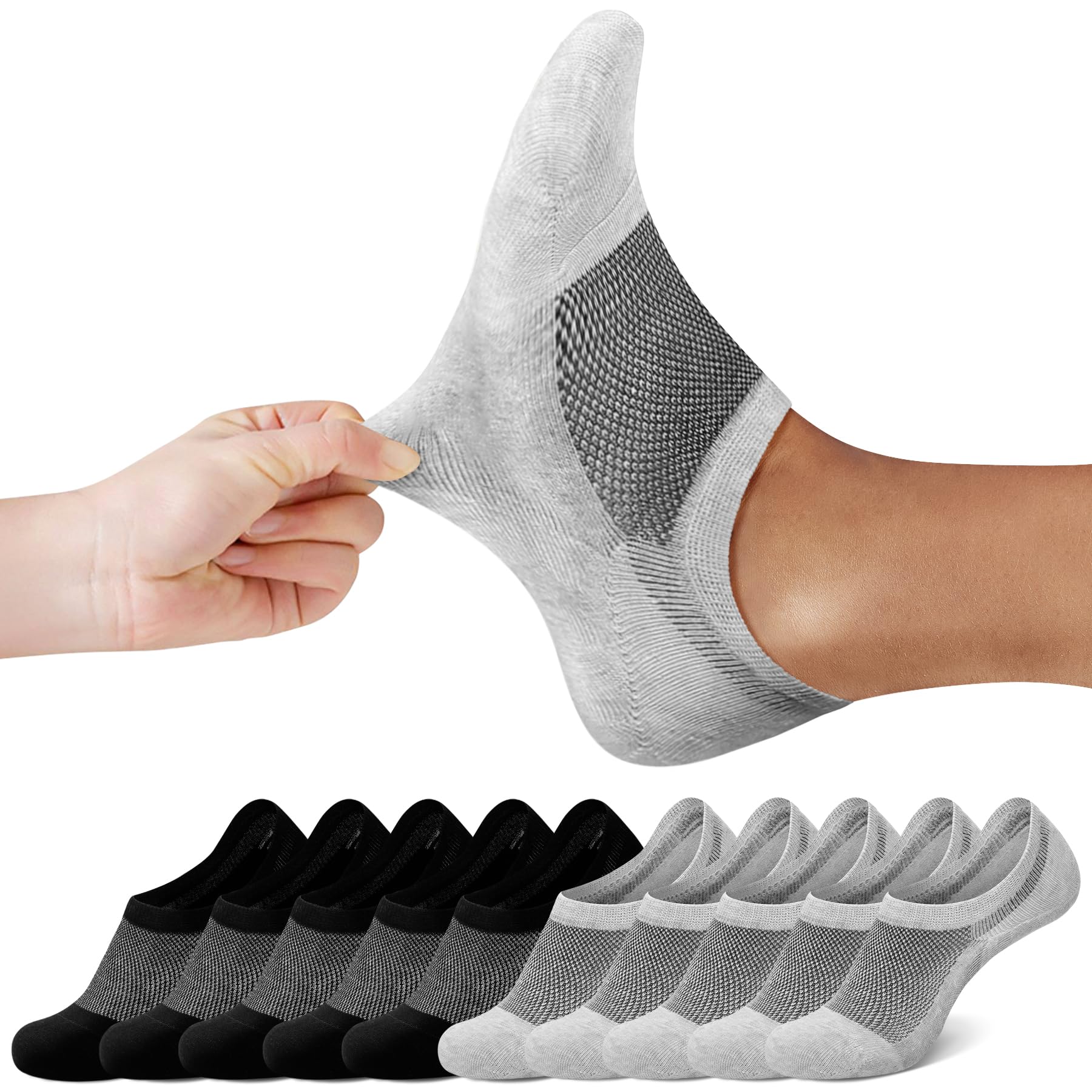 FALARY Calzini Fantasmini da Donna Uomo Corti Invisibili Calze 10 Paia Nero Bianco Grigio