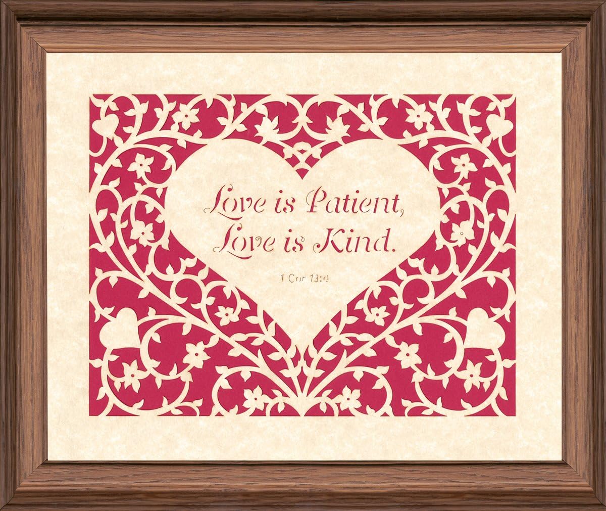 Love is Patient Scripture Laser Cut Parchment Paper Framed Art Gift of Motivational Verses for Wedding, Anniversary, Valentine’s Day, and Housewarming 1 Corinthians 13: 4-8