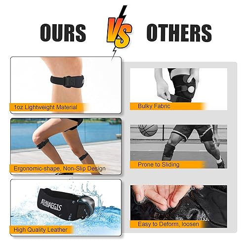 Miniatura 5 de Rodilleras de cuero para dolor de rodilla, correa de soporte de rótula, banda estabilizadora ajustable del tendón rotuliano para saltadores de