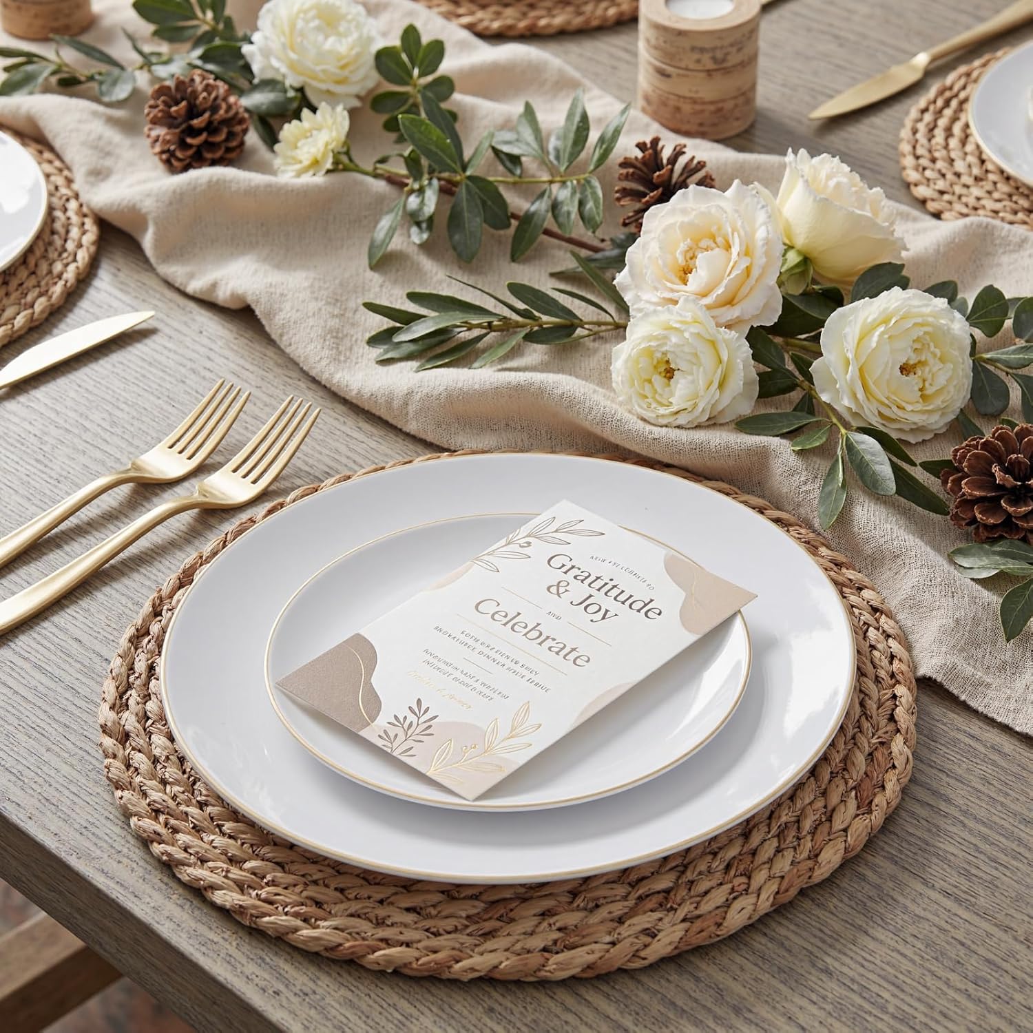 KIRE 100PCS Disposable Plates - White with Gold Rim for Christmas Party/Wedding - Includes 50Pieces 10.25inch Dinner and 50Pieces 7.5inch Dessert/Salad Plates - Image 2