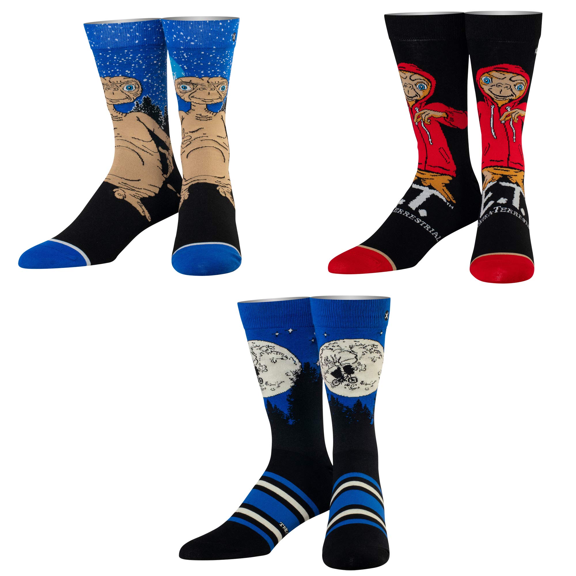 Odd Sox, E.T. The Extra Terrestrial Movie, Fun Socks for Men Women, 3 Pack, Crew, Large
