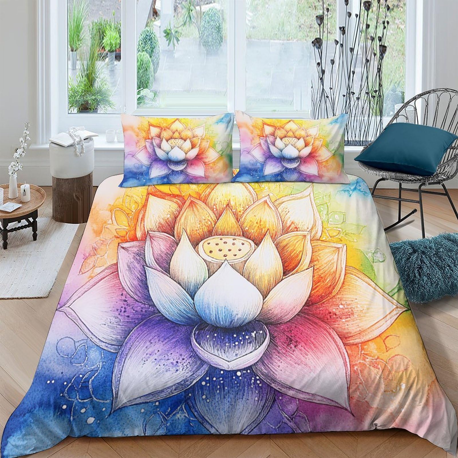 Ctjqhvkz Style-6 3D Printed Rainbow Lotus Fitted Sheet Microfiber Soft Vibrant Floral Mattress Cover For Bedroom Decor Dorm Home Single（135X200cm）
