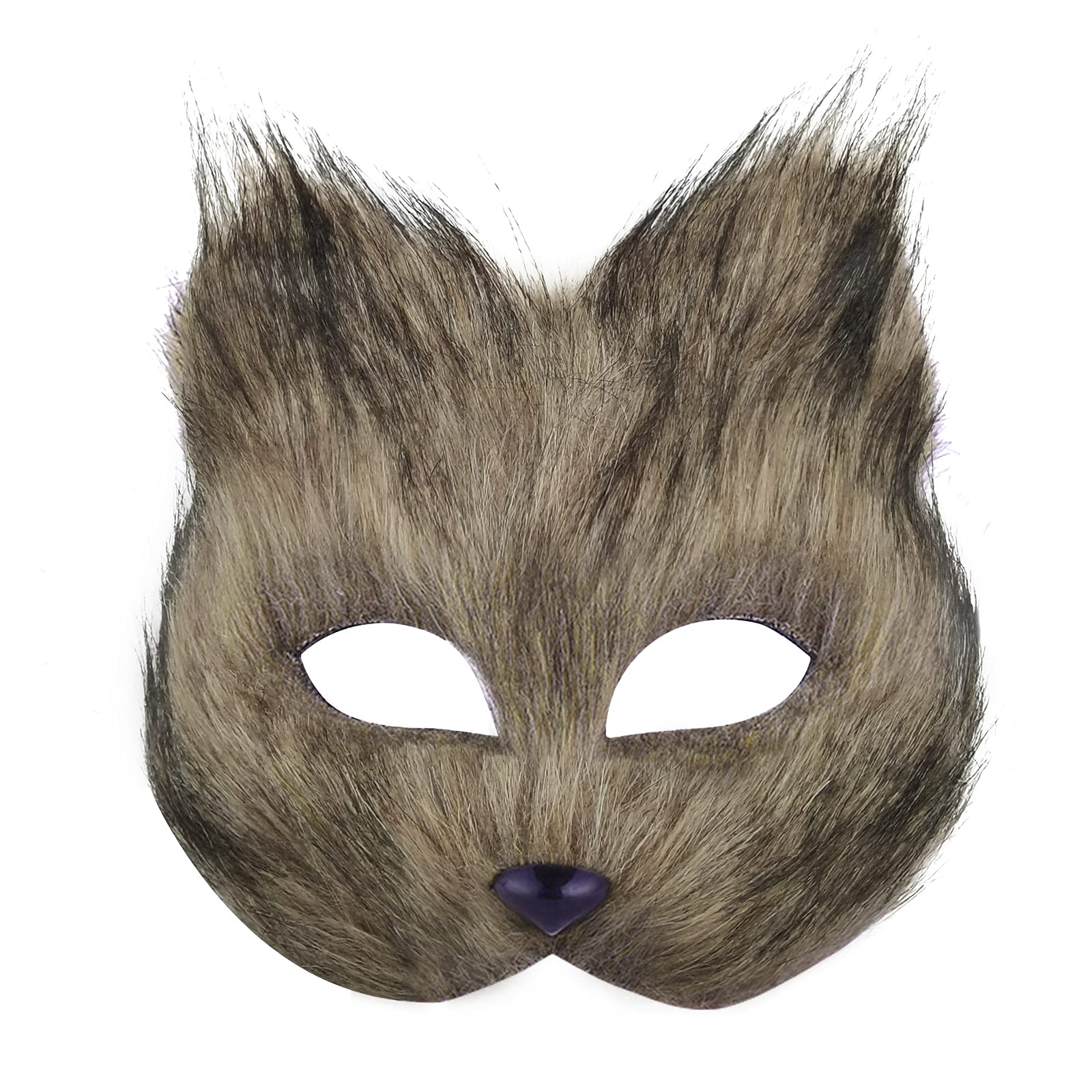 EQLEF fox mask Halloween Masquerade Party Mask for Men, Fox Costume Mask With Atificial Fur and Adjustable Elastic Band for Masquerade Halloween