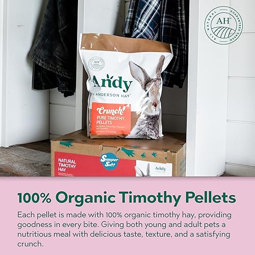 Miniatura 3 de Andy Timothy - Pellets de heno, crujiente! Alimento orgánico puro para conejos, bolsa de 5 libras, conejillo de indias premium y heno de chinchilla,