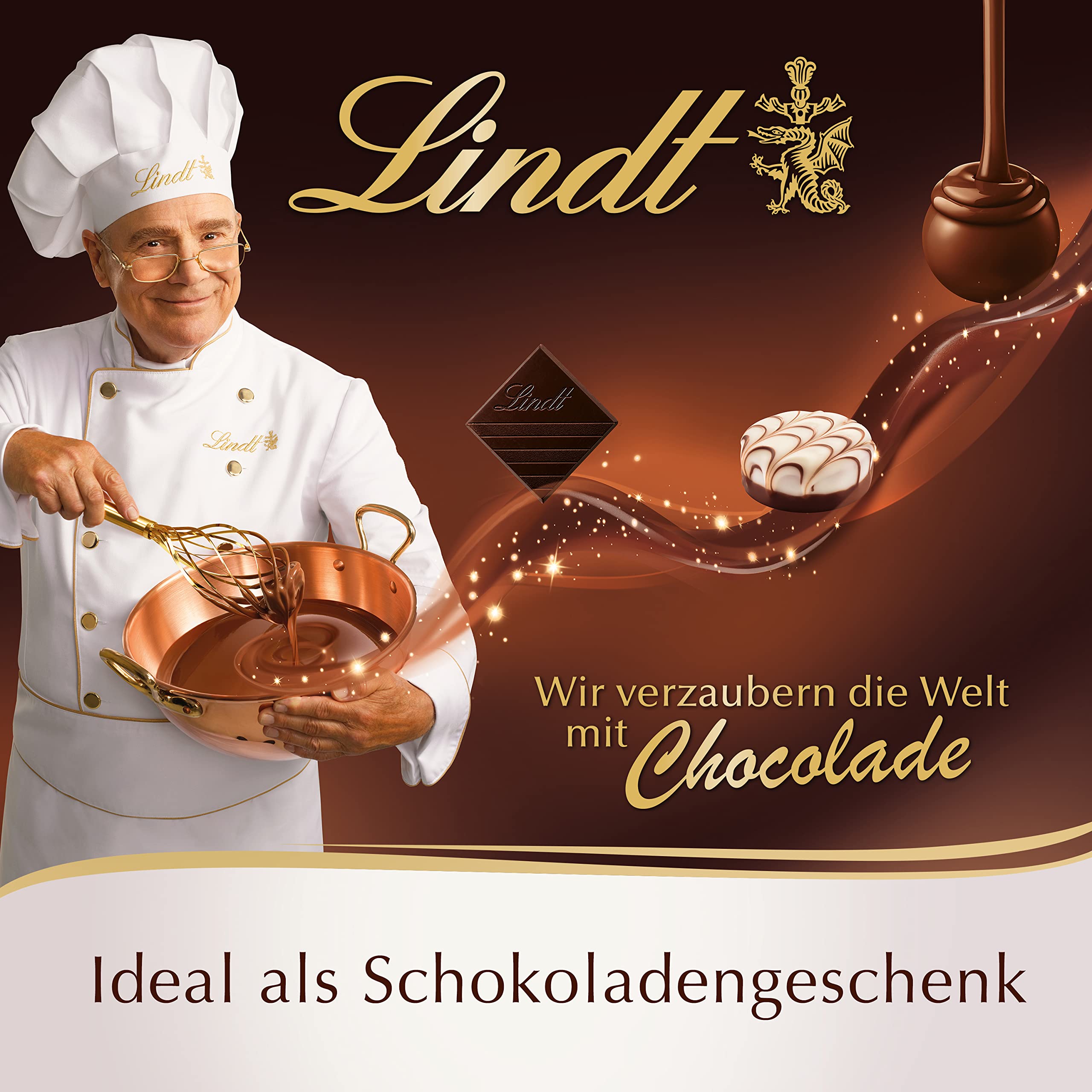 Lindt Schokolade - Golfbälle 10 x 110 g. Drei Golfbälle aus Lindt Vollmilch-Schokolade mit Nougatcremefüllung und Waffelstückchen, Geschenk für Golfer Schokoladengeschenk