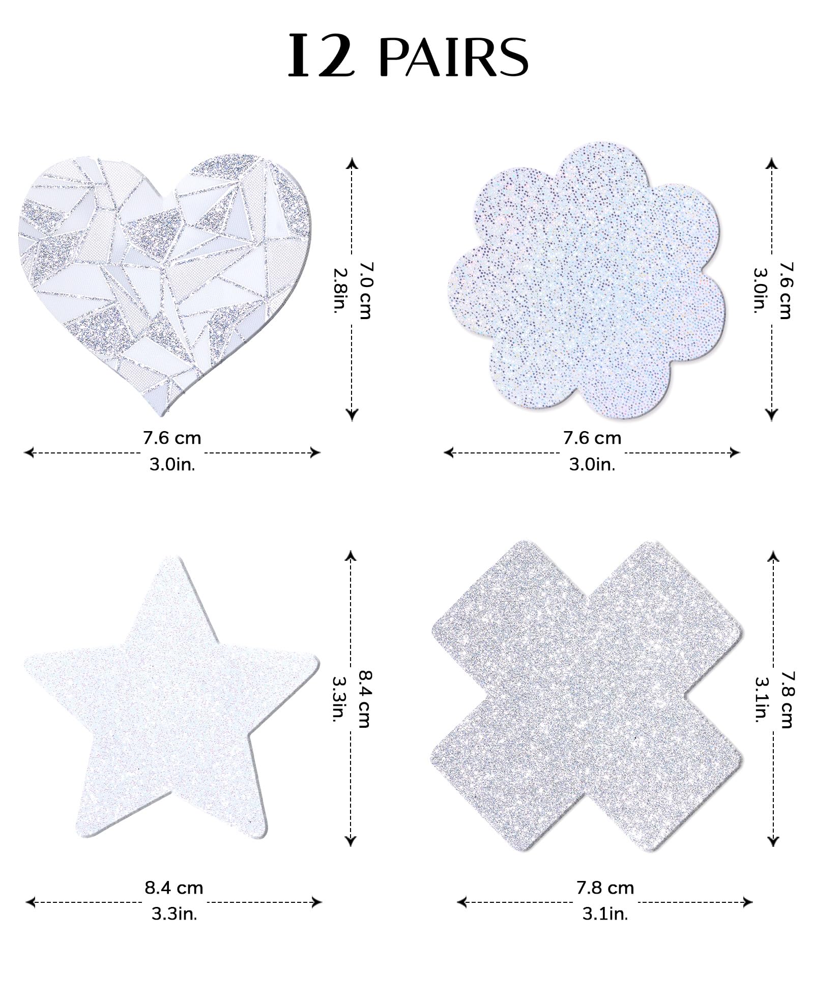 Tripetals Glitters Pasties Nipple Covers Stickers for Women Rave Party Disposable Sticky Breast Petals: Silver 12