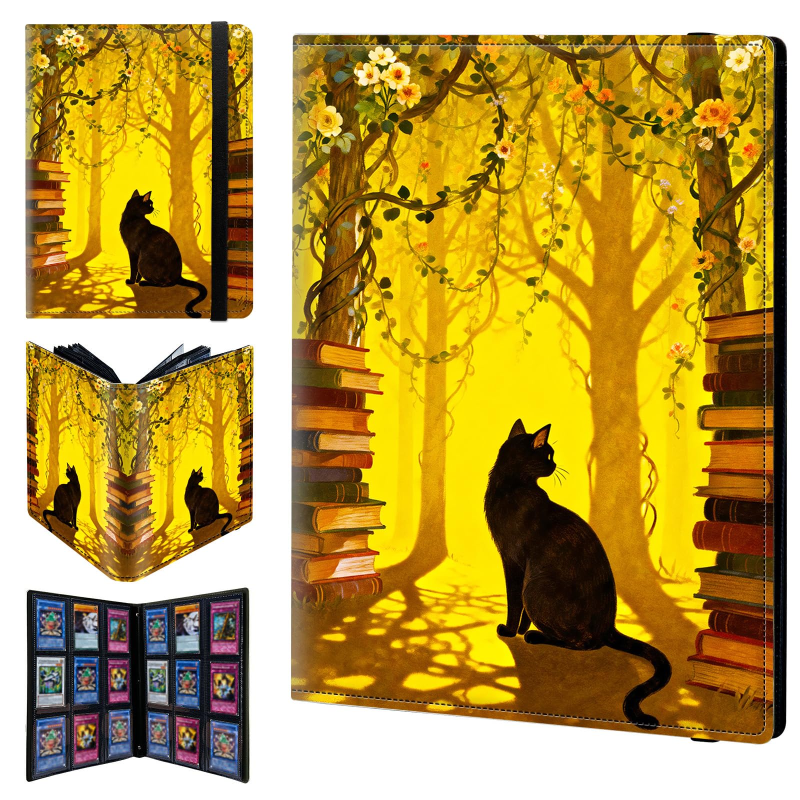 9 Pocket Trading Card Binder 540 Side Loading Pocket Album with Book Forest Cat Pattern Design Card Binder for Sports Cards & Game Cards — image 1