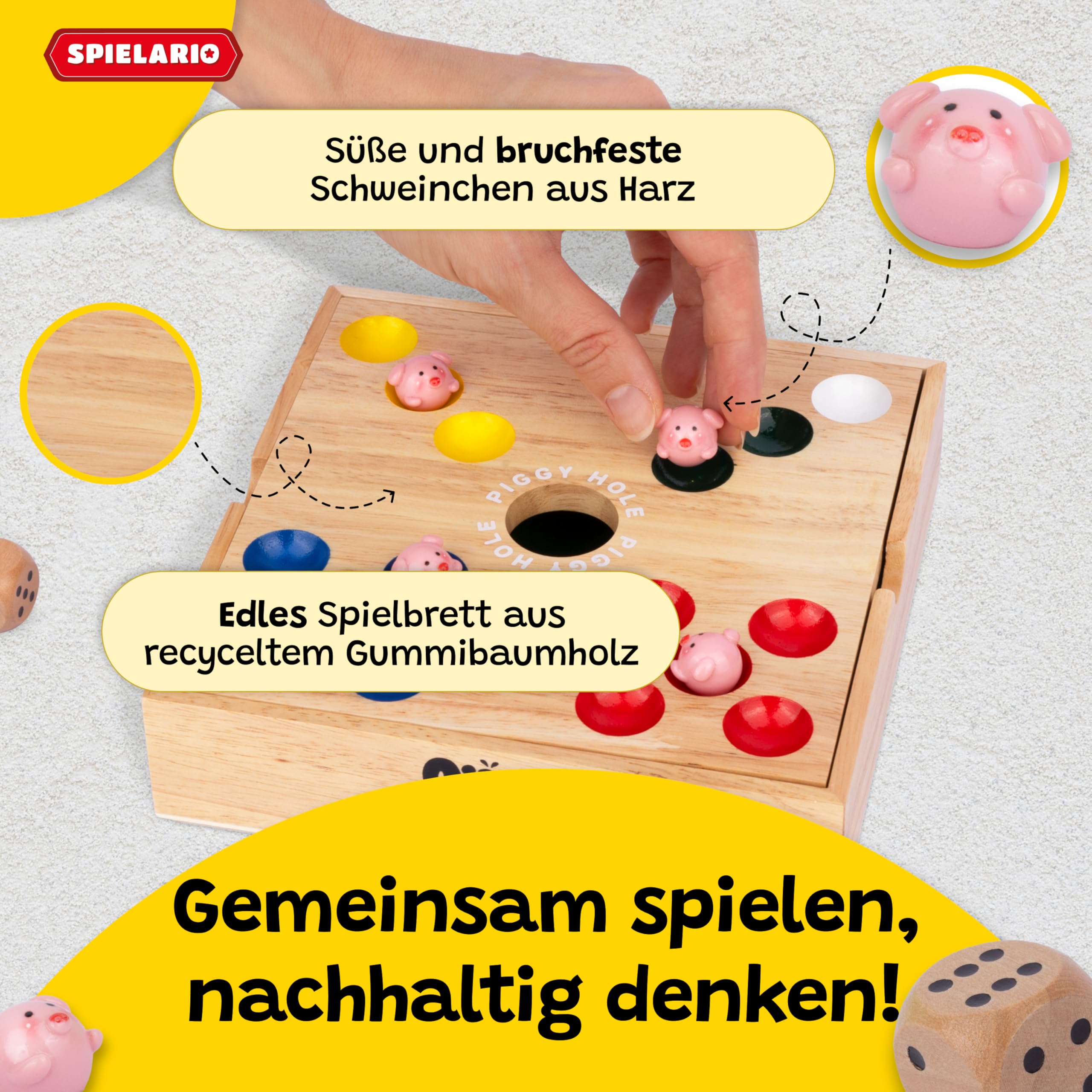 OINK und Weg | Schweinchen Spiel Holz | Das lustige Familienspiel für zwischendurch | Big Hole Schweinchenspiel | Mehr Spannung durch taktisches Würfeln | Schweine Spiel als Geschenk | Board Games
