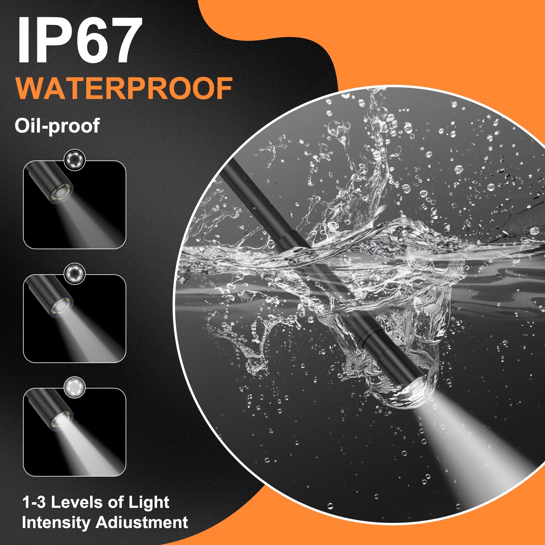 Cámara endoscópica con luz, 10,9 cm de inspección endoscopio industrial con lente de 8 mm, cámara de serpiente flexible impermeable de 5 m para mecánico automotriz, mantenimiento de motores y