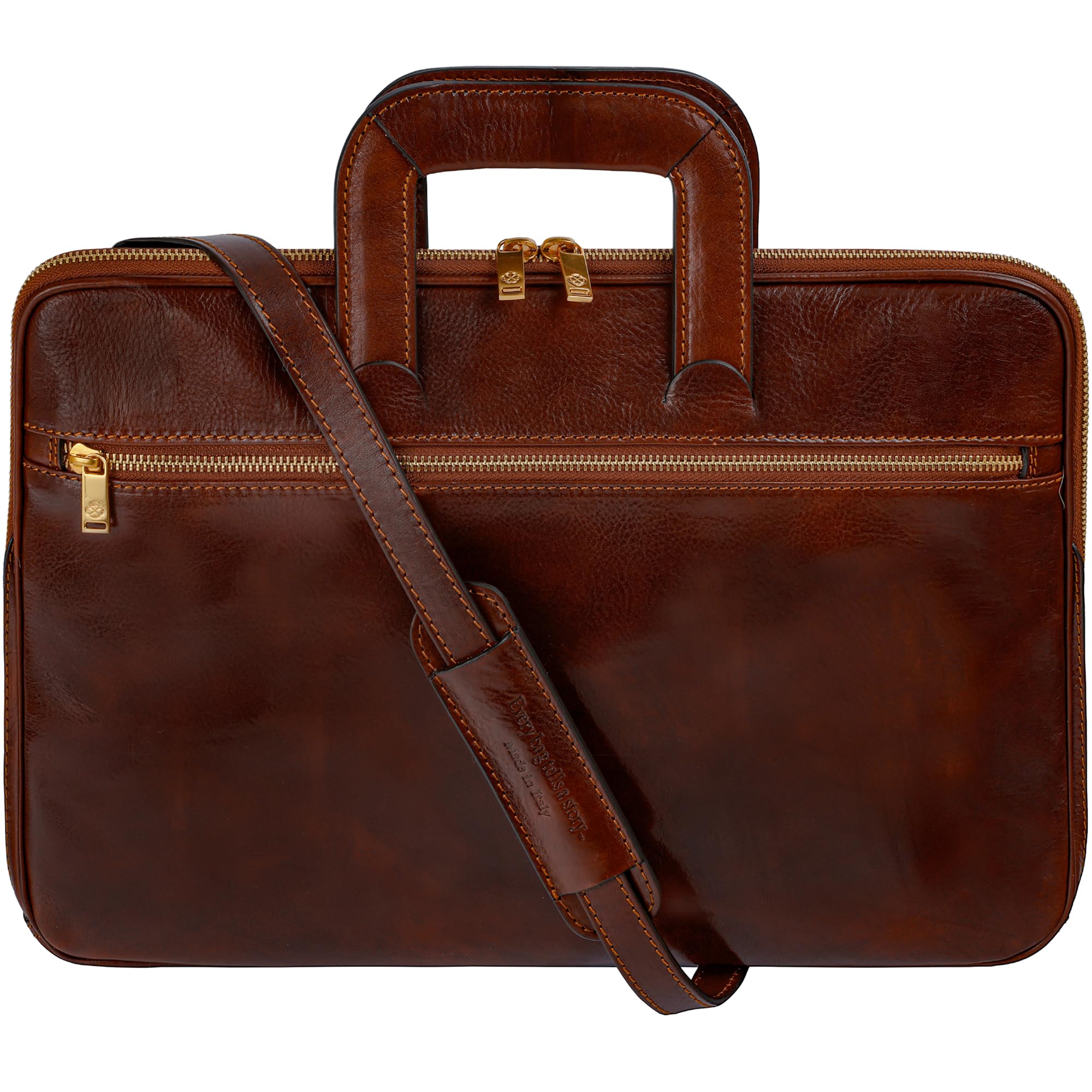 Time Resistance Slim Leather Briefcase - Italian Handmade Leather Computer Bag - Briefcase for Men and Women - Laptop Bag