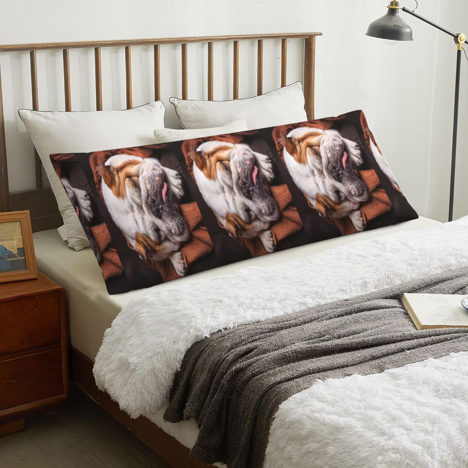 English BullDogs Muzzle Pets Sleeping Dogs, Body Pillow Cover with Zipper,Long Body Pillowcase 20 x 60 in
