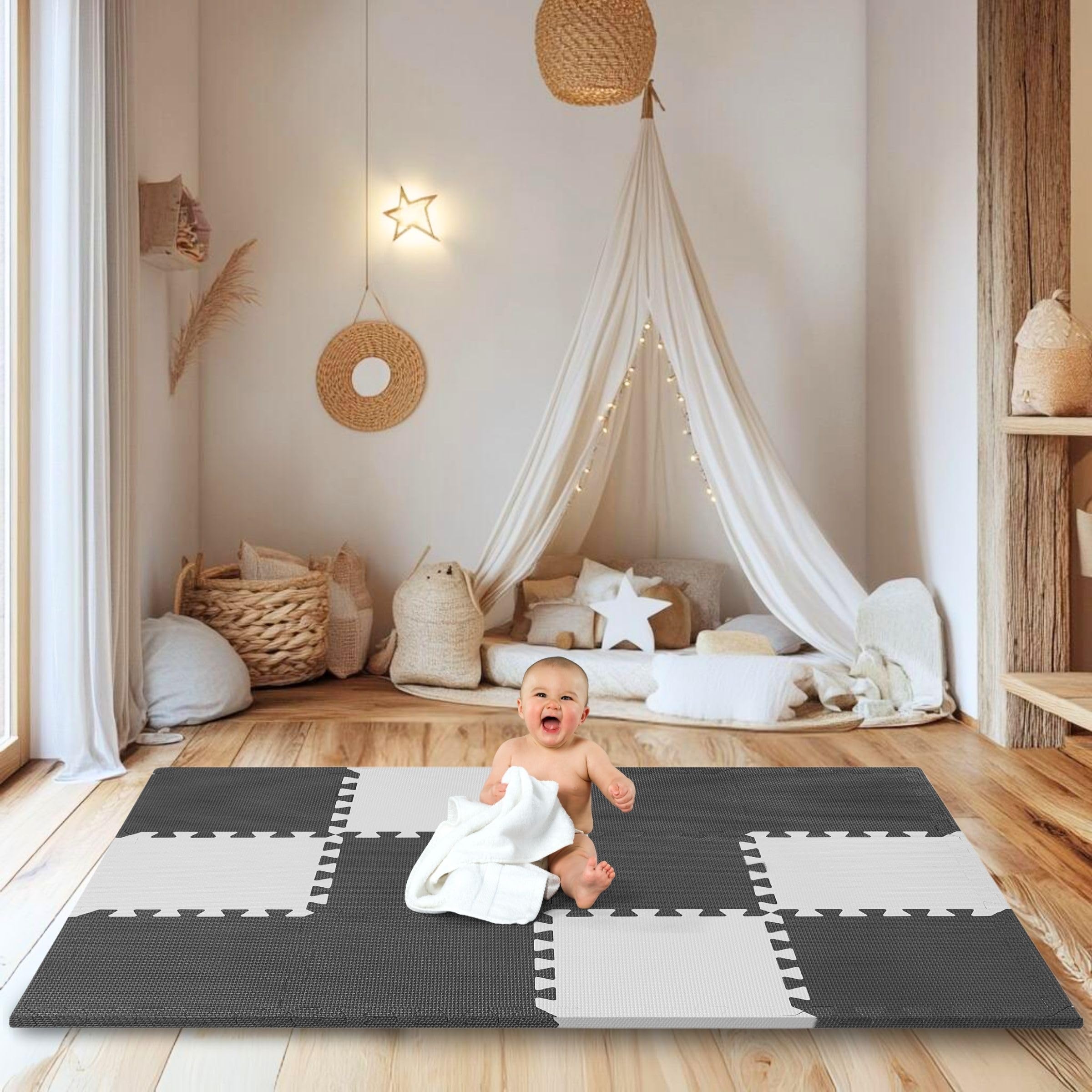 Tapis De Puzzle Moby-System 120x90x1.2 Cm – Sol Doux Pour Bébé – Imperméable Et Pliable – Motifs éducatifs