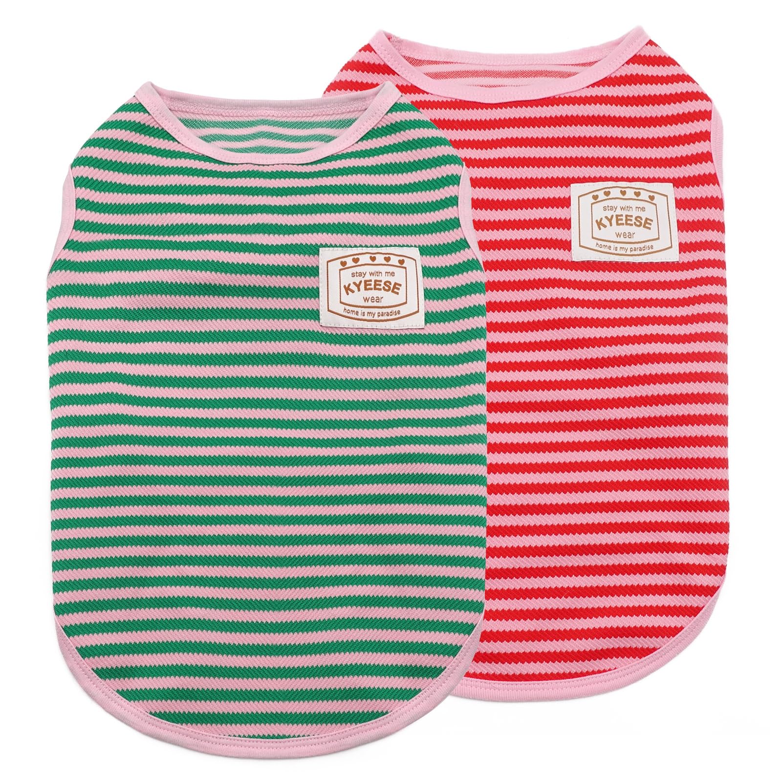 KYEESE2Pack Dog Shirts Striped for Small Pups Soft Stretchy Pet T-Shirts Lightweight Puppy Tank Top Sleeveless Canine Vest Breathable, X-Large, Green+Pink