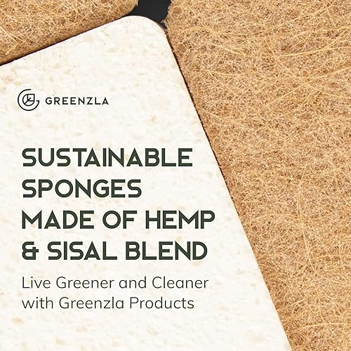 Miniatura 4 de Greenzla Esponjas de cocina naturales, paquete de 6 esponjas biodegradables de sisal a base de plantas, ecológicas, sin olor, no rayan para