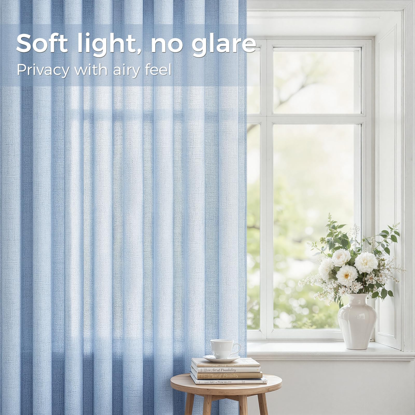 MRTREES Tenda in Voile Lino Semitrasparente Blu con Occhielli da Interno, Tende Moderne per Interni Soggiorno Moderne Camera da Letto Cameretta Bambini Salotto 2 Pezzi, 140x225 cm