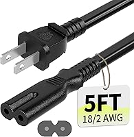 Vockjour 2-Prong 5ft Figure 8 AC Power Cord for PS5 PS4 PS3 Xbox Series X/S One - Universal Black Cable ETL Listed