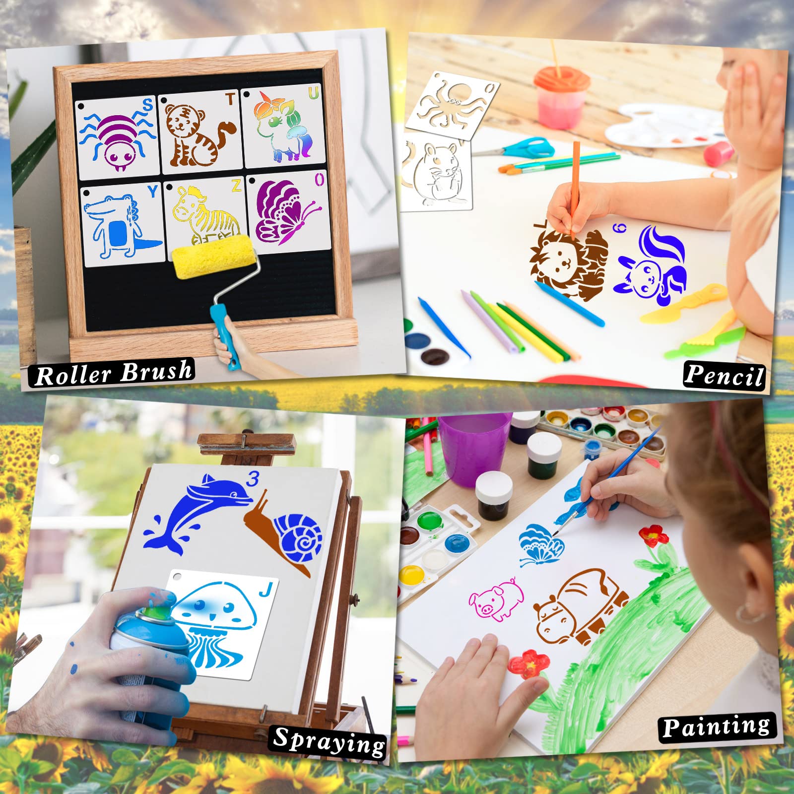 40er Set Tier-Malschablonen Für Kinder – Wiederverwendbare DIY Schablonen 7,5x7,5 Cm Zum Malen, Basteln & Gestalten