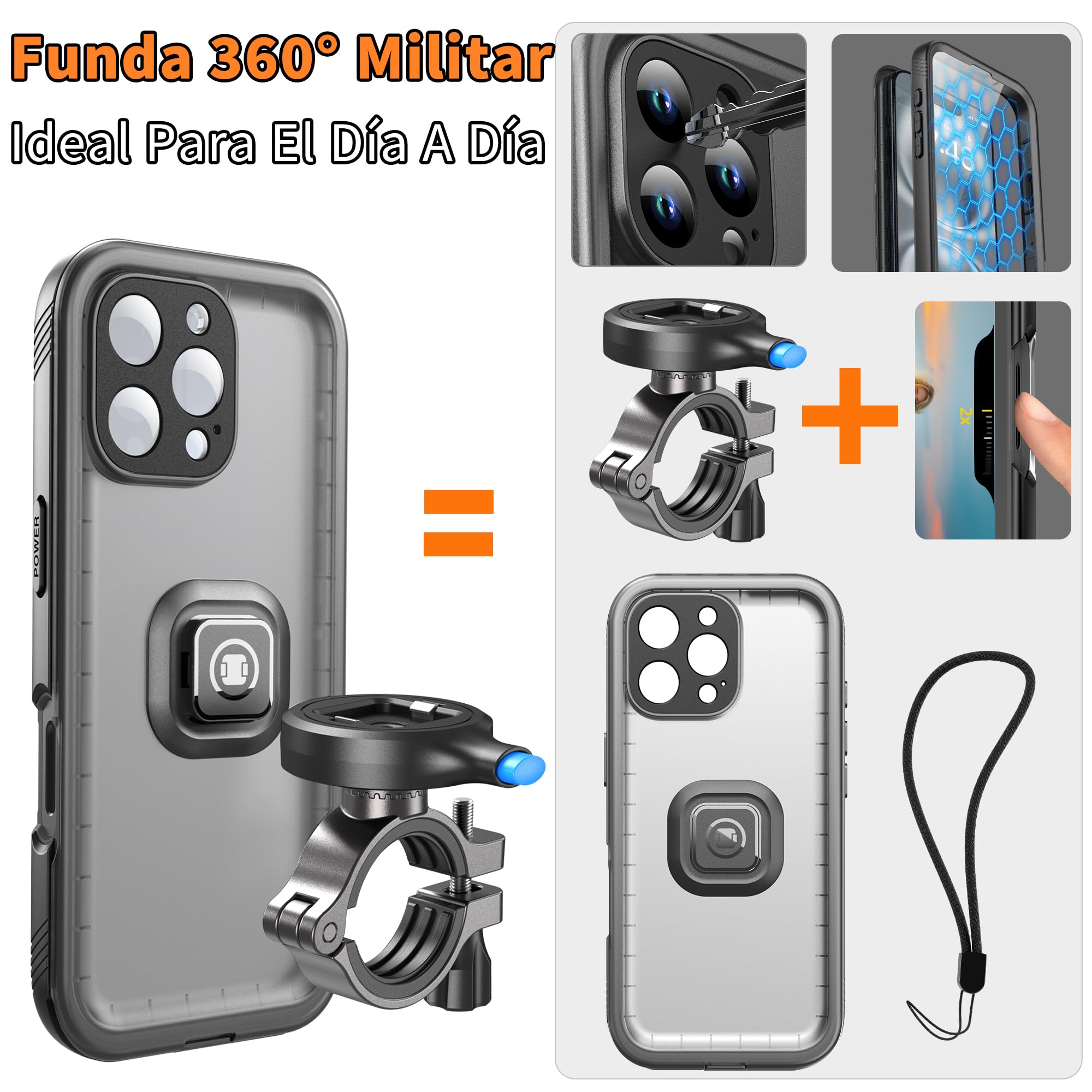 Cozycase Soporte Movil Bicicleta Moto para iPhone 15 Pro Max - Impermeable Antivibracion Suporte Telefono Manillar Mtb/Btt/Scooter/Patinete/Bici Electrica/Carretera/Motocicleta Metal Bike Phone Holder — view 8