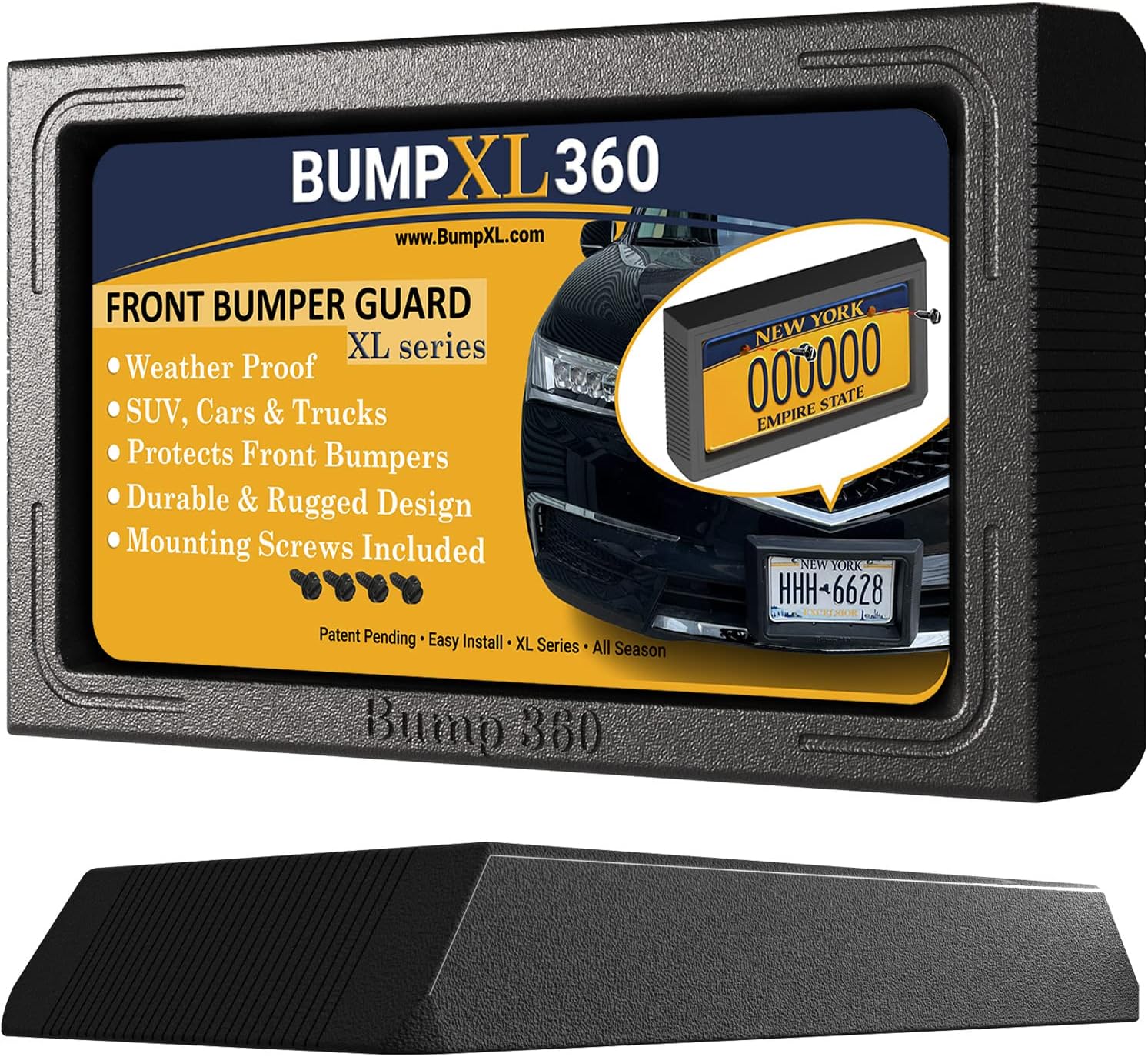 Front License Plate Bumper Guard - BumpXL Protector ââ‚¬â€œ XL Bump Protection for Cars, SUVââ‚¬â„¢s, Vans & Trucks ââ‚¬â€œ Includes Black License Plate mounting Screws ââ‚¬â€œ Bump 360-Xlseries