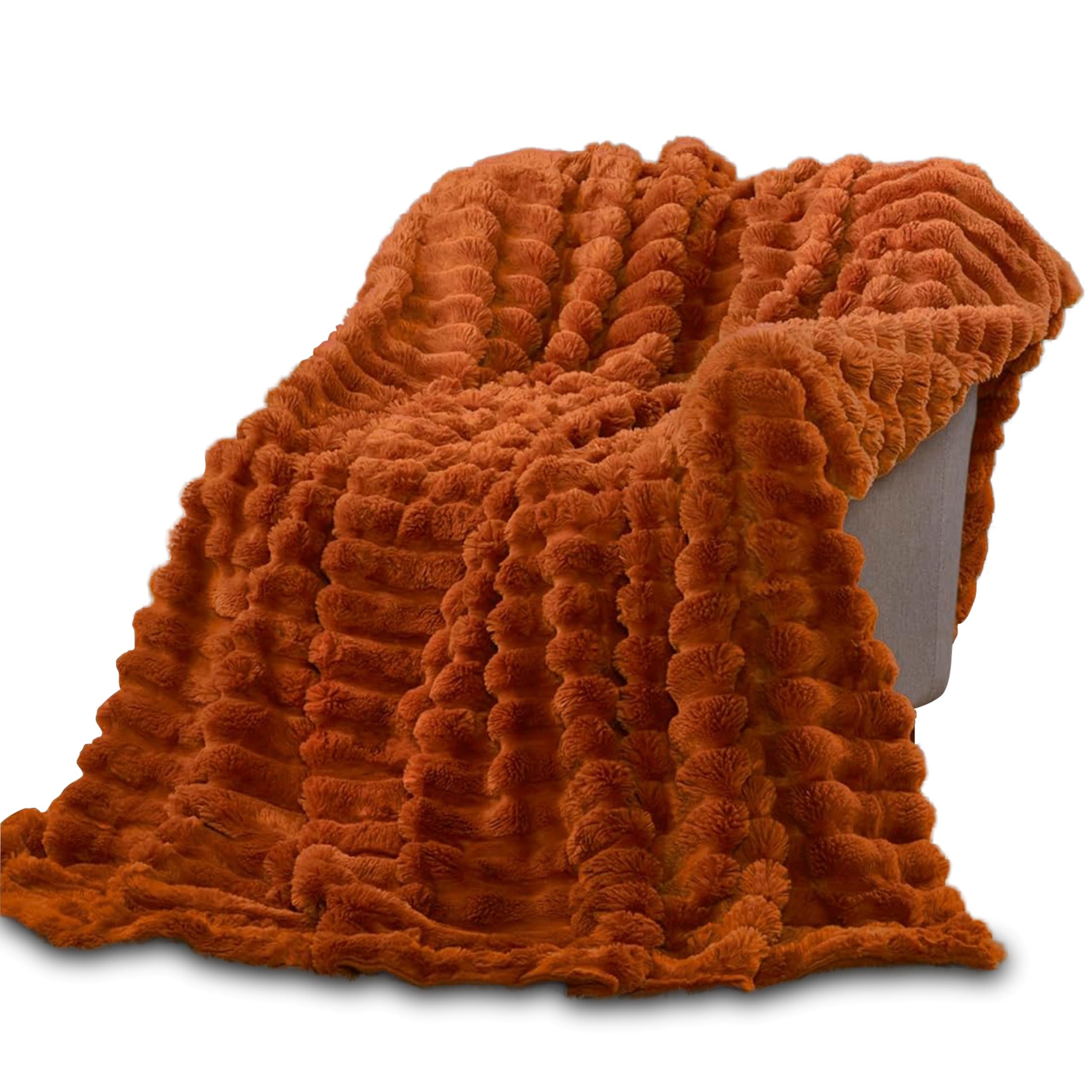 Rapport Home Chunky Ribbed Fur Polyester Soft Plush Cuddly Cozy Blanket Throw Orange from B&Q