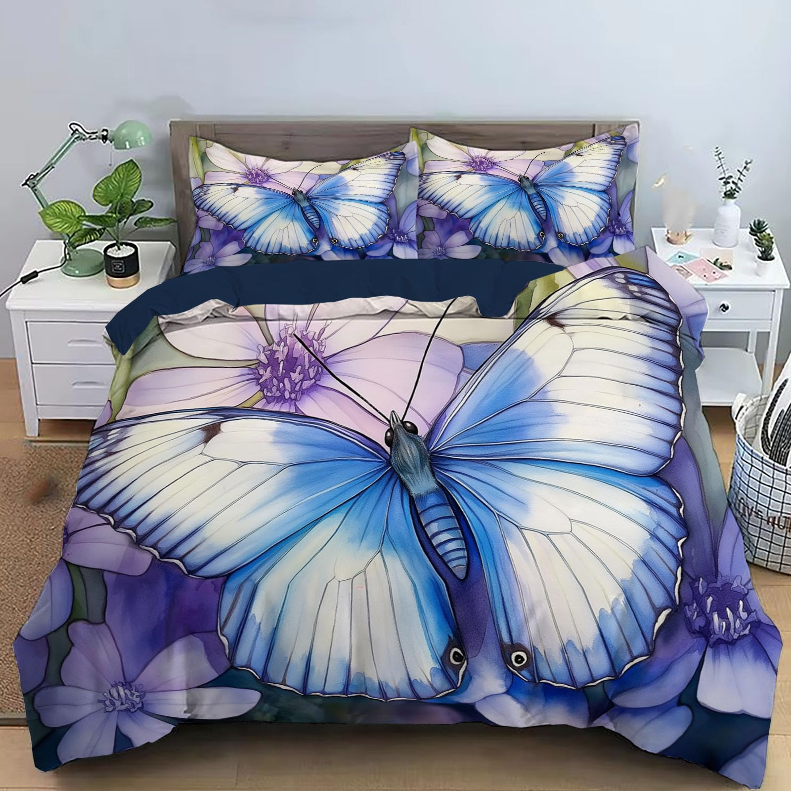 Housse de couette papillons pour chambre enfant et ado motif aquarelle