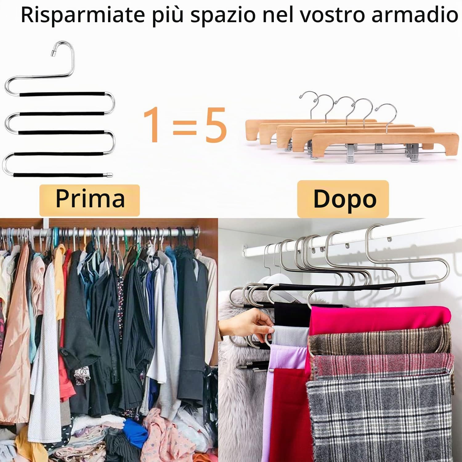 10 grucce salvaspazio per pantalone, in acciaio inox, antiscivolo, tipo S, per vestiti, armadi, organizer per sciarpe, jeans, asciugamani, leggings