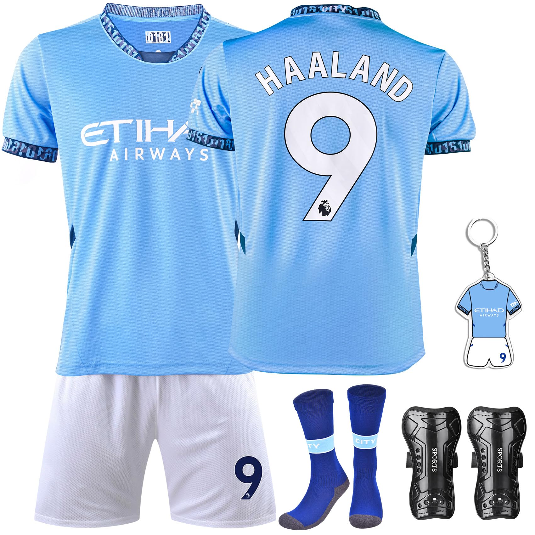 HEYKAR N° 9 Camiseta de fútbol para niños, camiseta de fútbol para niños, pantalones cortos, calcetines, llaveros y espinilleras