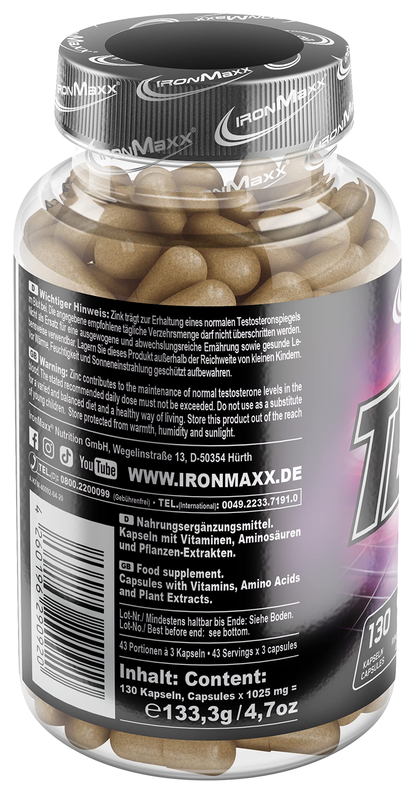 IronMaxx Teston Muscle Blaster - 130 Kapseln | mit L-Arginin | Hochdosierte Muskelunterstützung | Unterstützt die Durchblutung und Sauerstoffversorgung der Muskeln