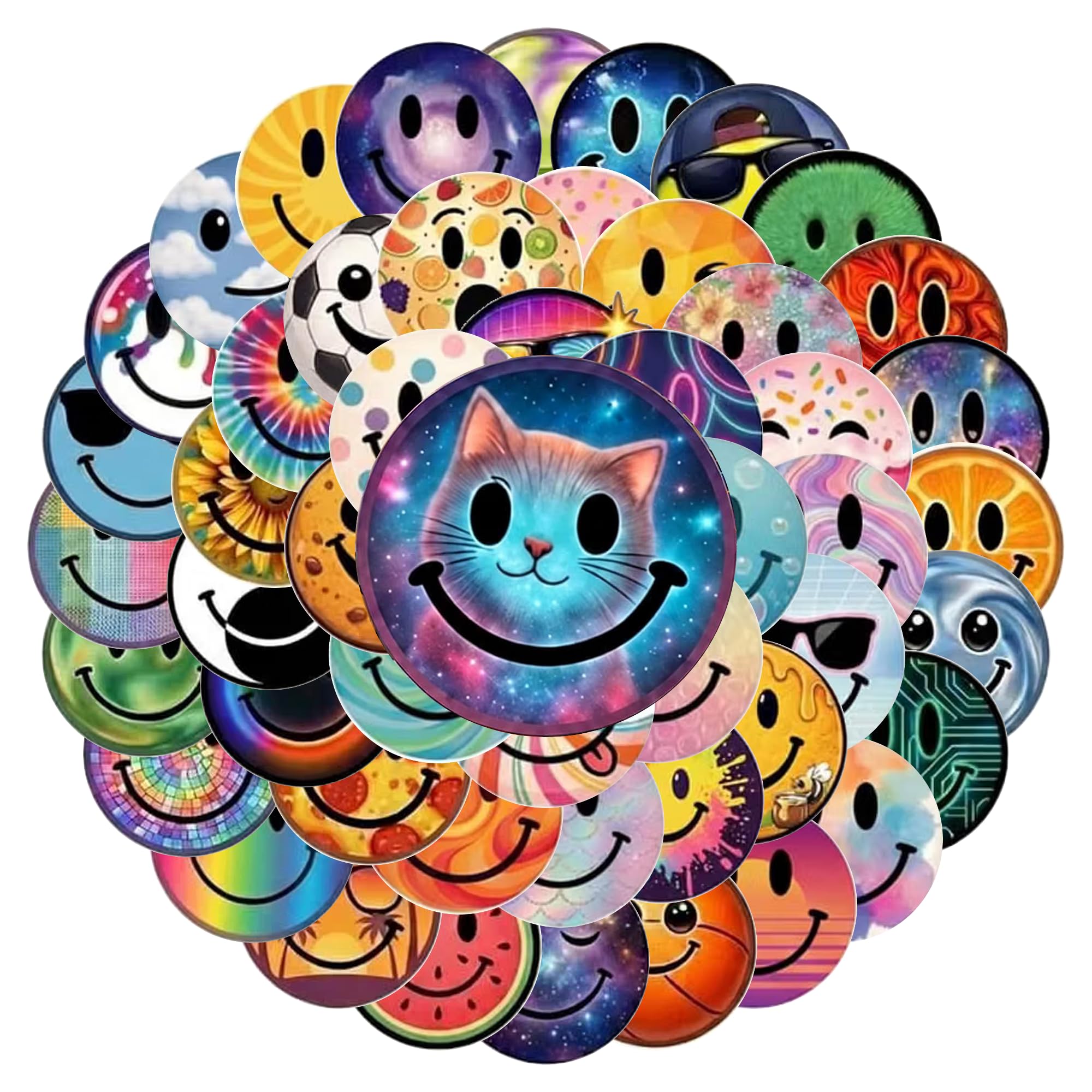 Lot de 50 autocollants en forme de visage souriant pour enfants, 5,3 cm, imperméables et mignons pour ordinateurs portables, récompenses de classe, cadeaux de fête, fournitures pour enseignants