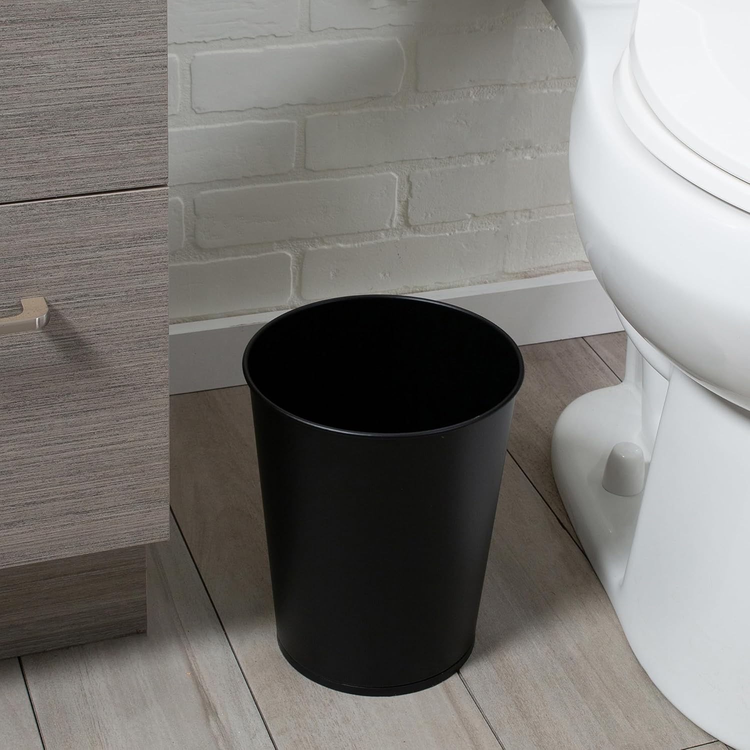 Bath Bliss Trash Can, Toilet Brush and Plunger 3 Piece Bathroom Set in Matte Black