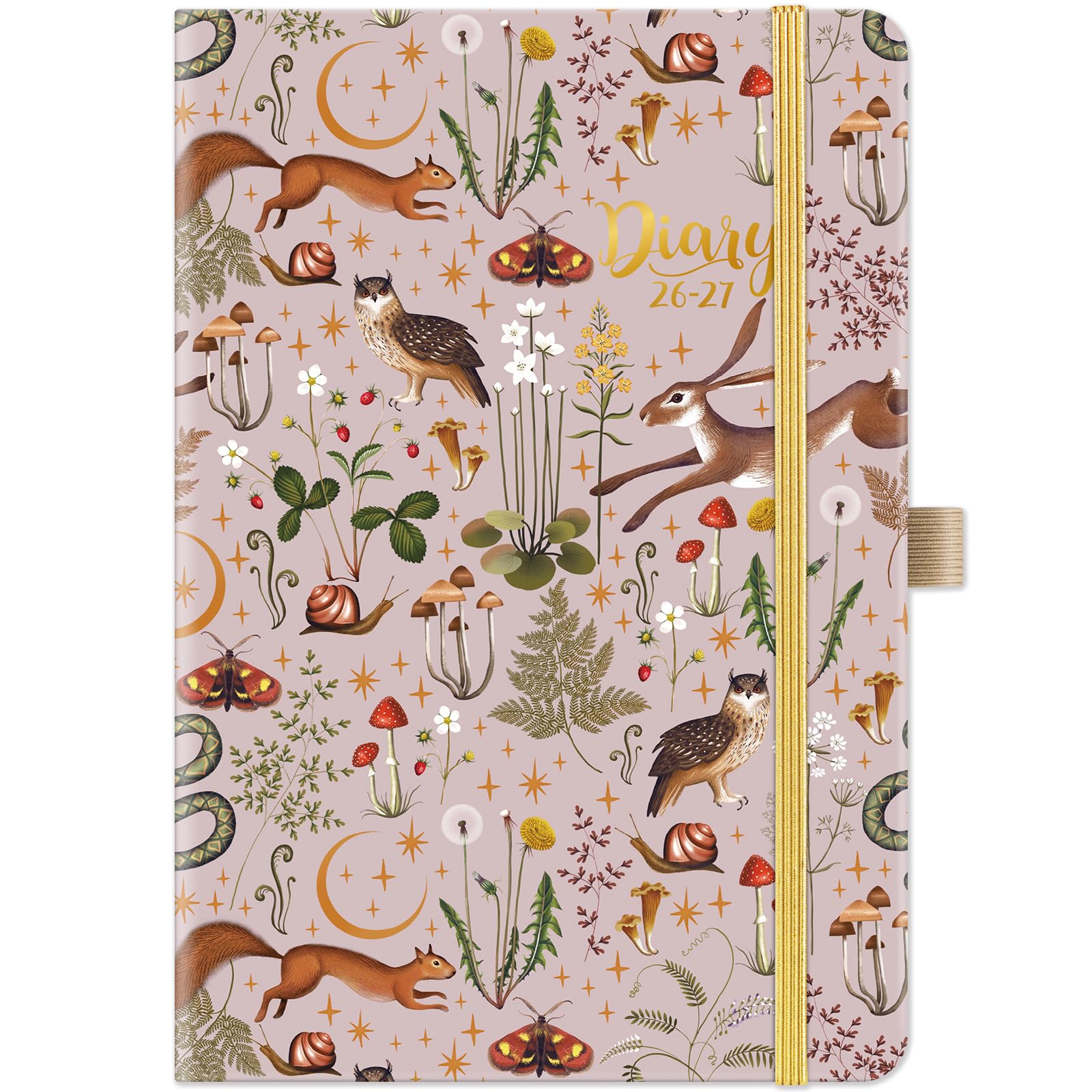 Academic Diary 2026-2027 - 2026-2027 Diary A5 Week to view from August 2026 to July 2027, with Pen loop, 2 Book Marks, Elastic strap and Back Pocket - PINK