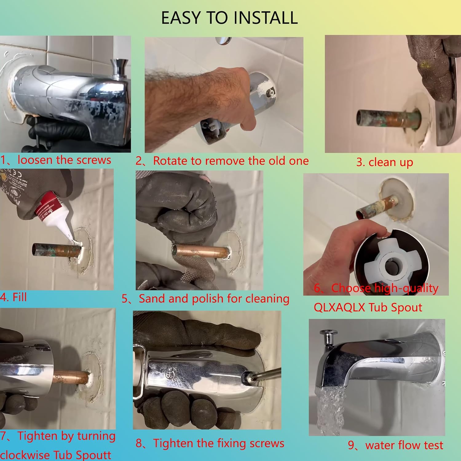 Slip Fit Tub Spout with Pull-Up Diverter for 1/2 inch Copper Tube,5.4 INCHES in Length,Easy to Install,Chrome (Not Applicable to Threaded Pipes) Thickened and Elongated Design 300 Grams