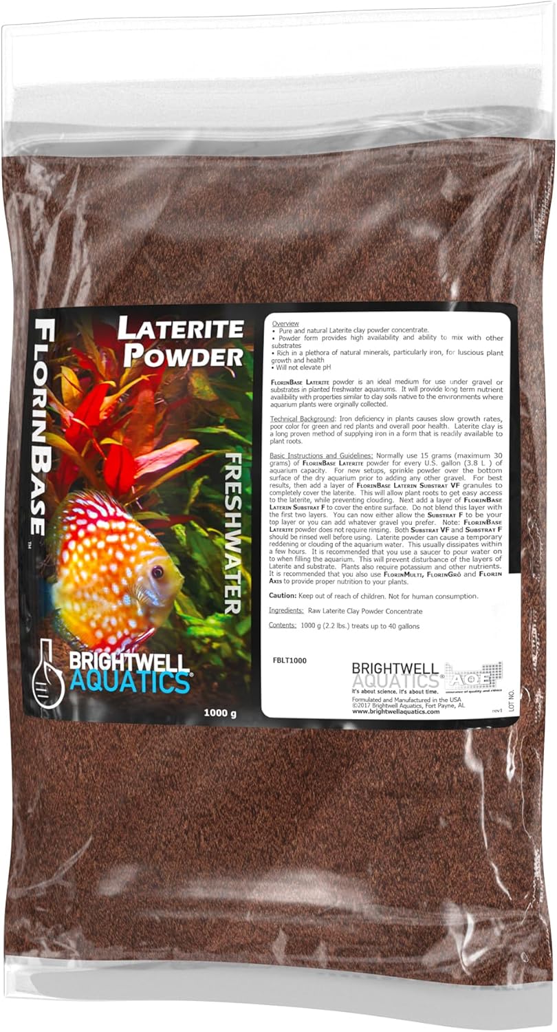 Brightwell Aquatics FlorinBase Laterite Powder – Iron-Rich Clay Substrate for Planted Aquariums – Enhances Root Growth, Plant Health – pH Neutral, 1000g