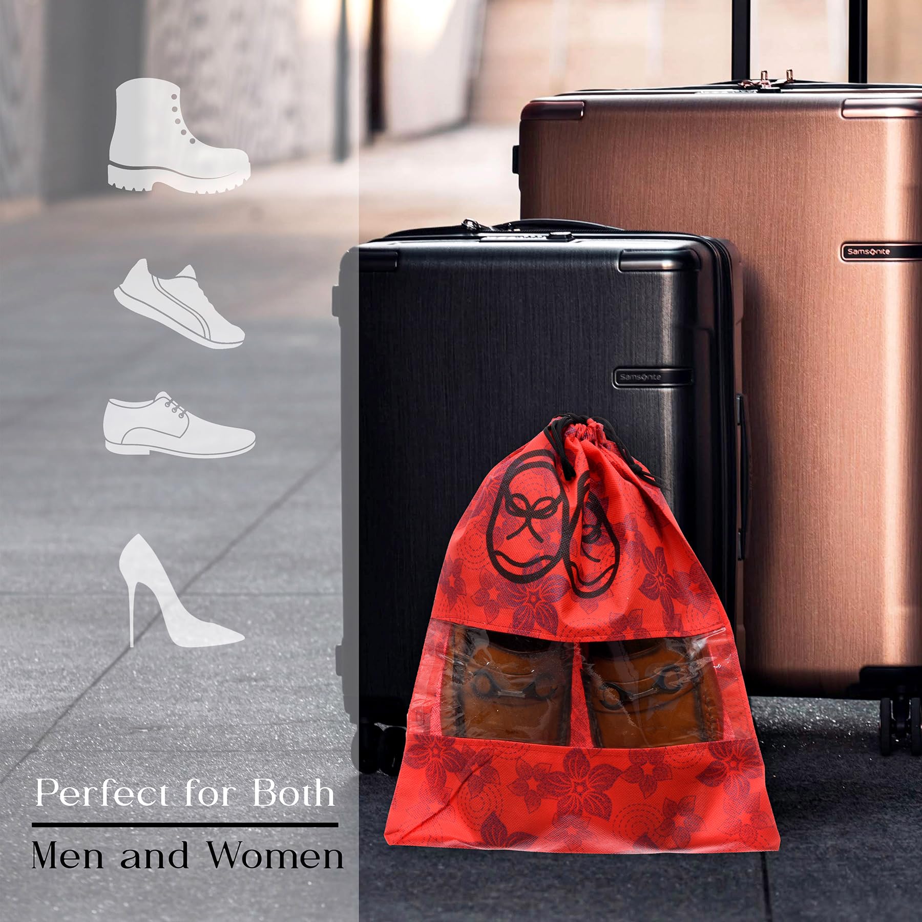 Kuber Industries Schuhüberzug | Reise-Schuhaufbewahrungstaschen | Vlies-Aufbewahrungsbeutel | Schuhüberzug mit Kordelzug | Schuh-Organizer mit transparentem Fenster | Blaues Blumen-Design | 6 Stück |