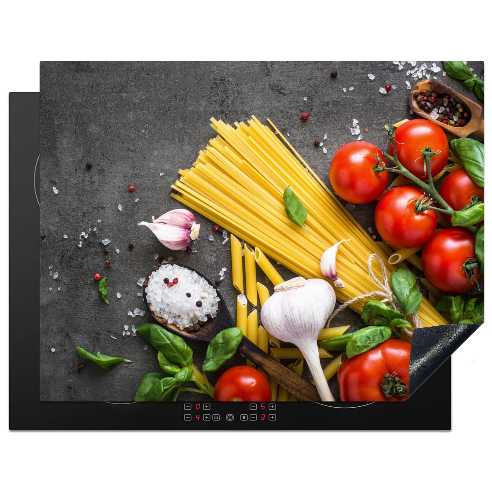 KitchenYeah© Induction Hob Cover Protector Mat 23.2"x30.3" / 77x59 cm Kitchen Universal Ceramic Covers for Electric Cookers Vinyl Pasta - Herbs - Tomato - Spices - Rustic — image 1