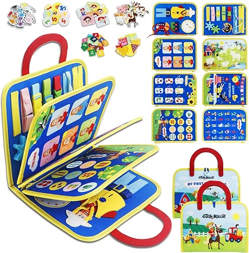 STEVE and MAGGIE Montessori Busy Board & Book - Juguete sensorial de viaje para niños pequeños Actividades educativas para aprender habilidades
